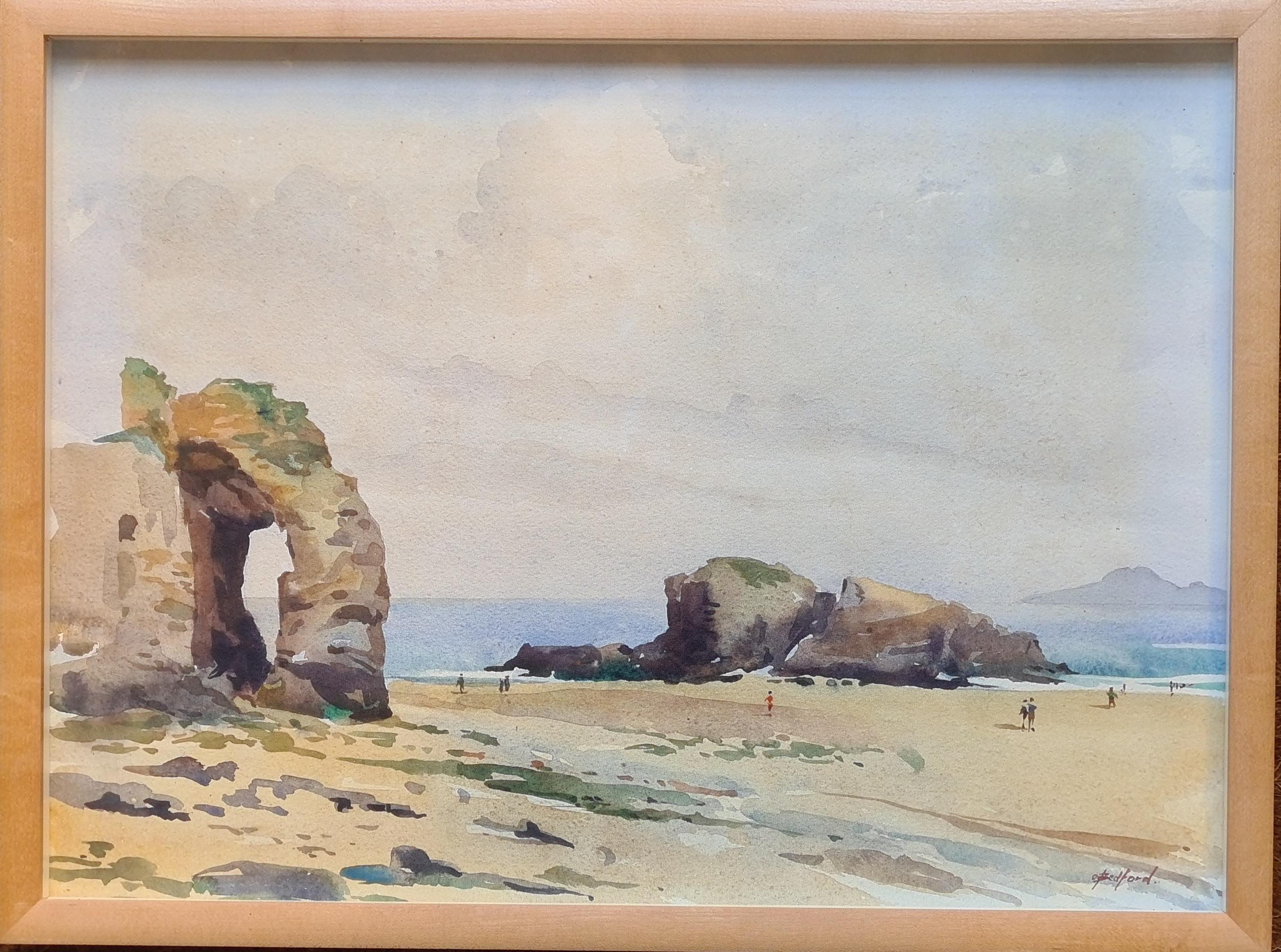 Impressionist Beach Scene, Perranporth, Cornwall - Painting by Oliver Bedford