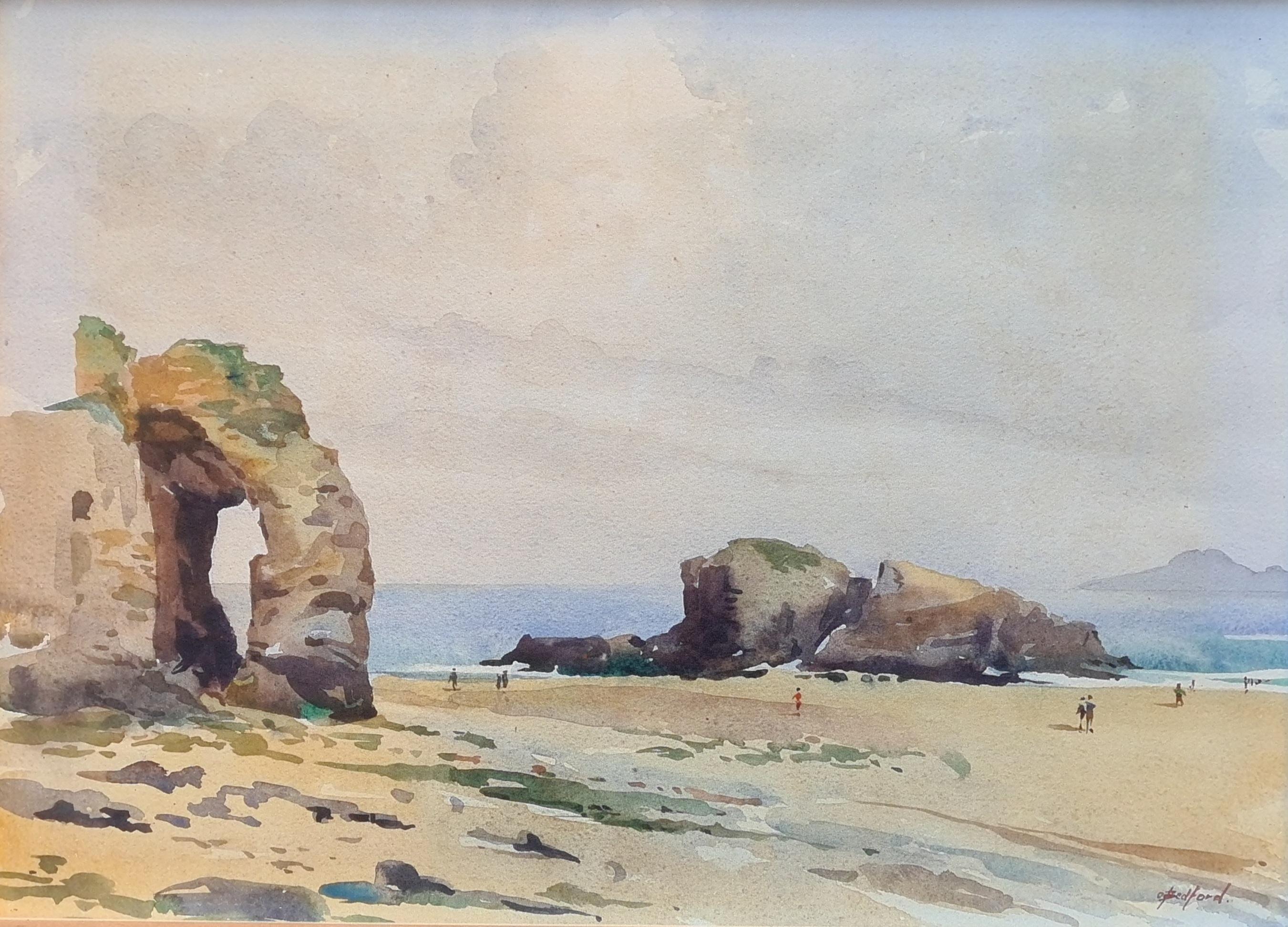 Impressionistische Strandszene, Perranporth, Cornwall (Impressionismus), Painting, von Oliver Bedford