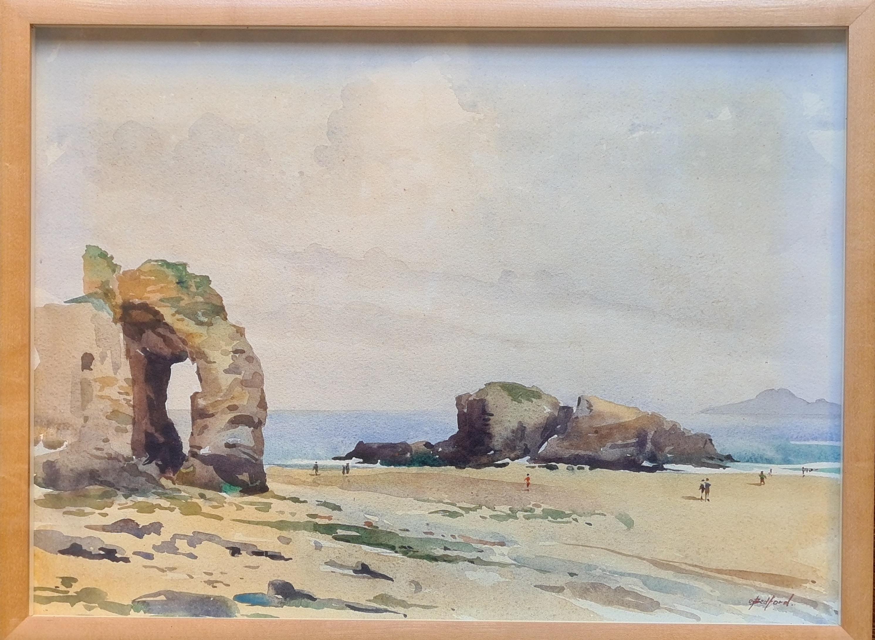 Oliver Bedford Landscape Painting - Impressionist Beach Scene, Perranporth, Cornwall