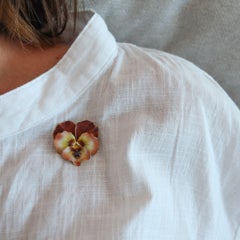 OLIVER & BLOOMFIELD 1900 Jugendstil-Emaille-Stiefmütterchen-Anhänger in 18Kt Gold & Rubin