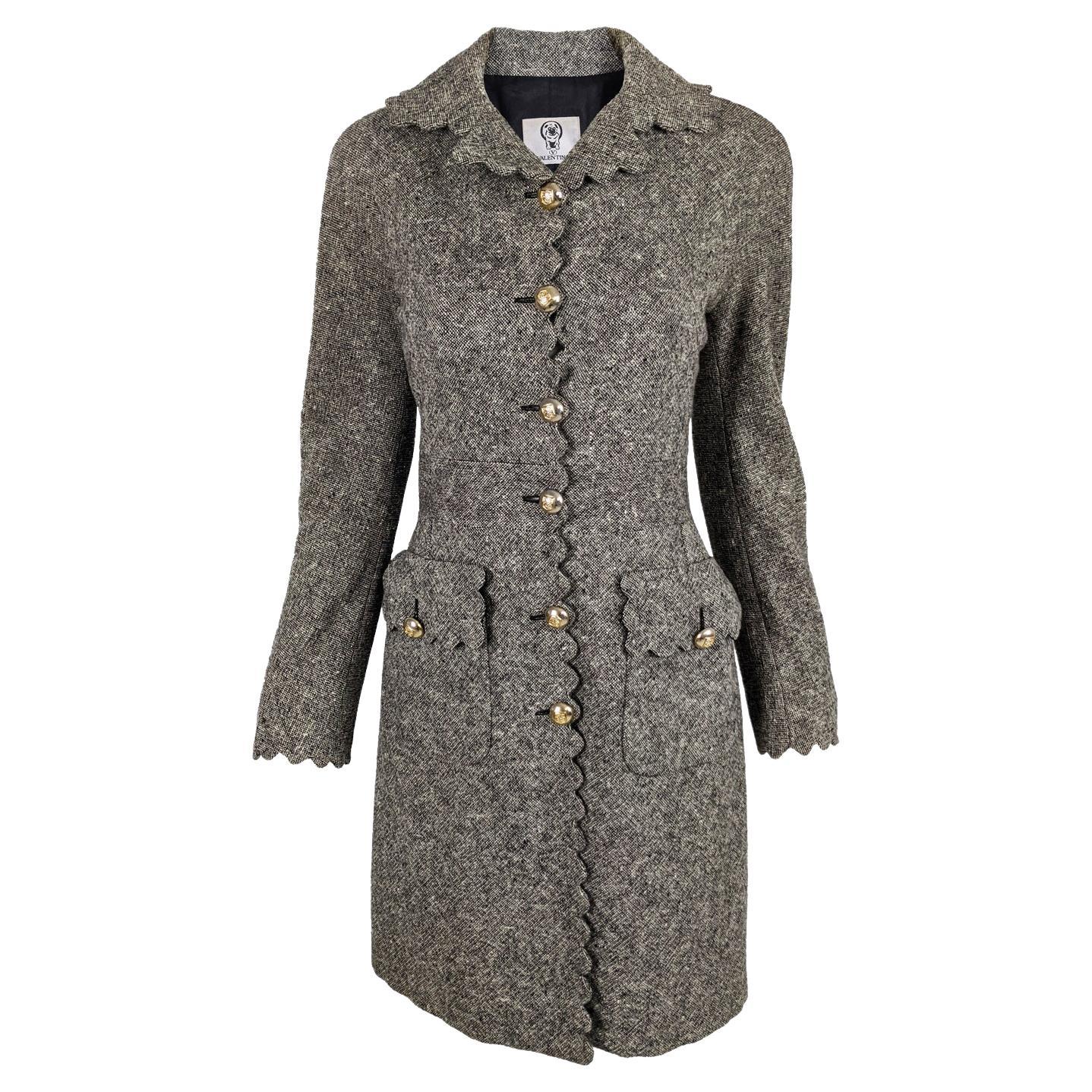Fall 1985 Valentino Runway Felted Wool & Velvet Trim Over-sized Coat w Huge Rose Print Coat