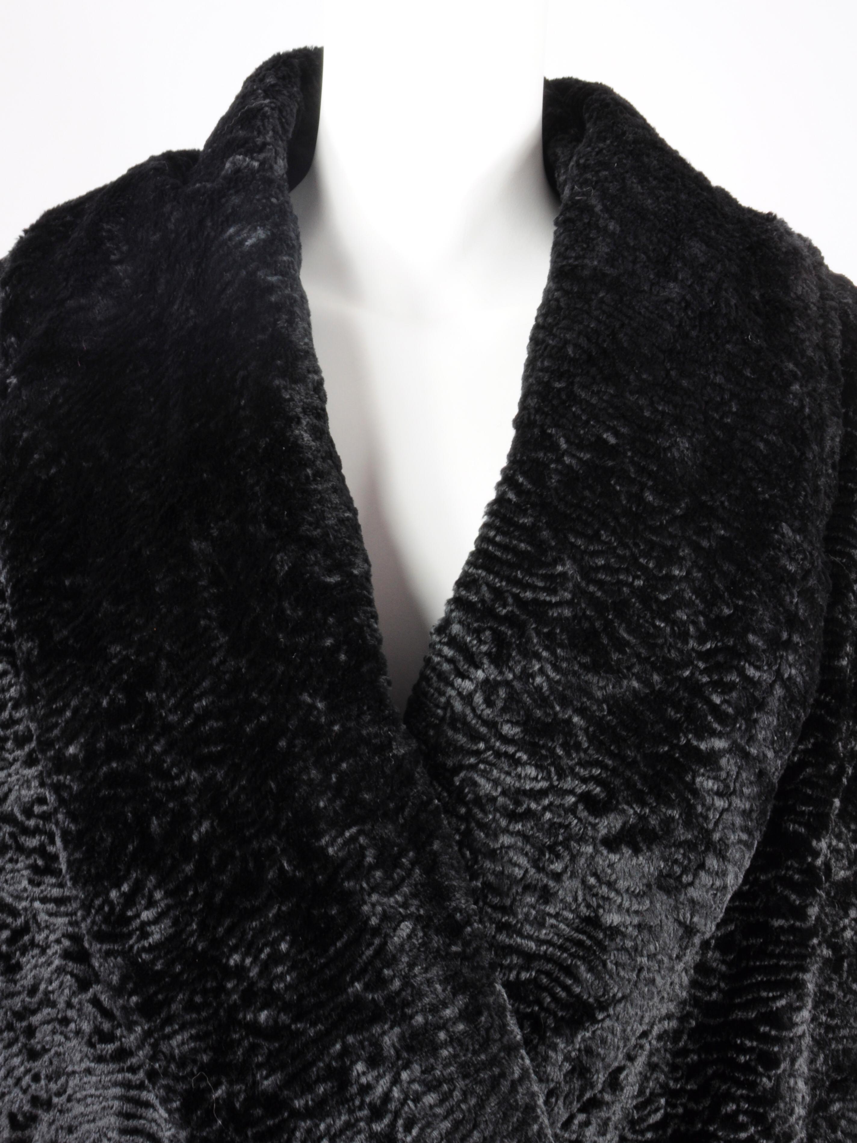 Oliver by Valentino Faux Astrakan Fur Double Breasted Coat Shawl Collar 1990s For Sale 8