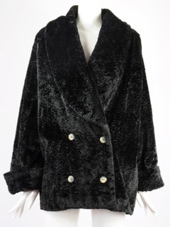 Oliver by Valentino Faux Astrakan Fur Double Breasted Coat Shawl Collar 1990s