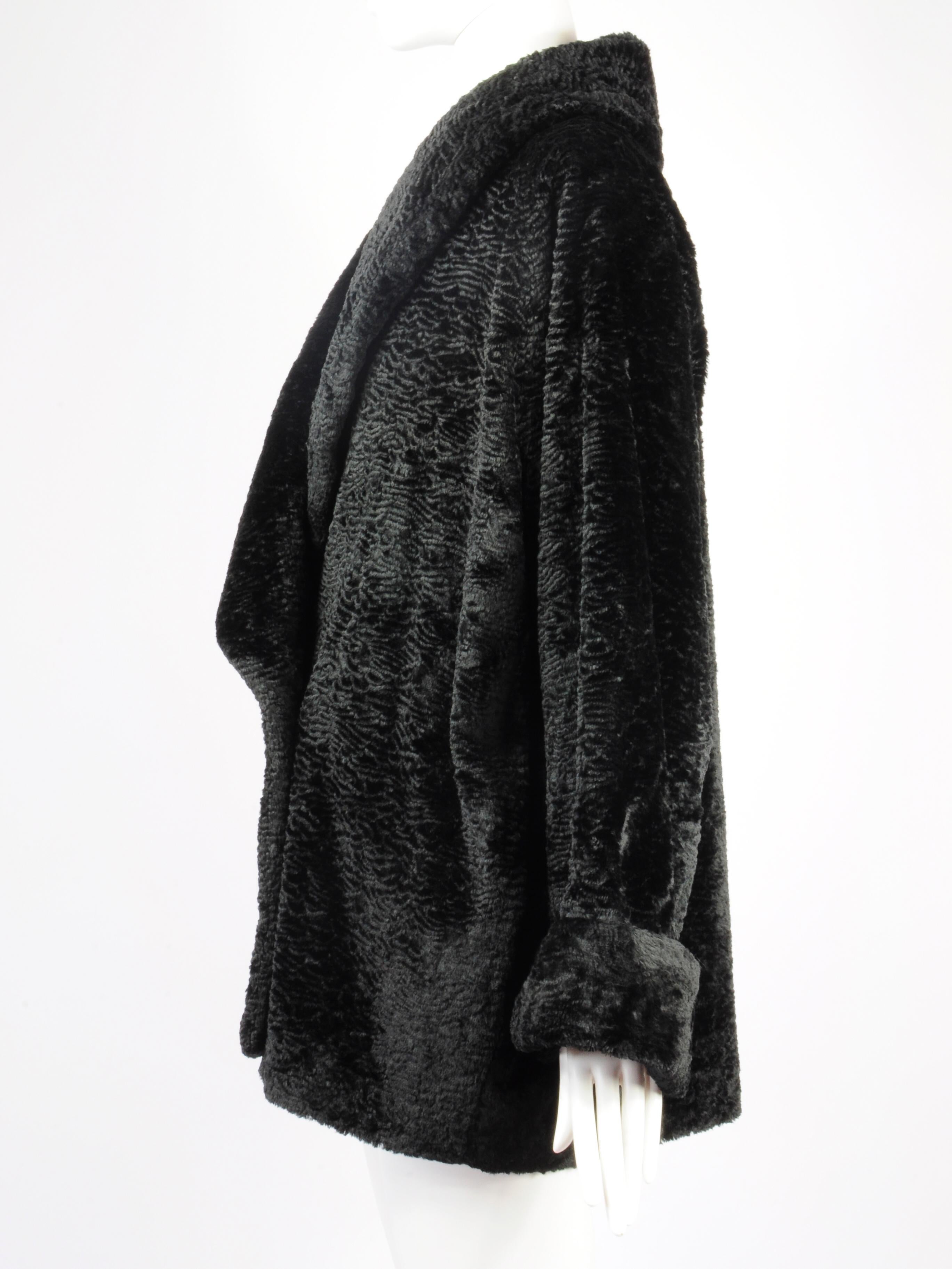 Women's Oliver by Valentino Faux Astrakan Fur Double Breasted Coat Shawl Collar 1990s For Sale