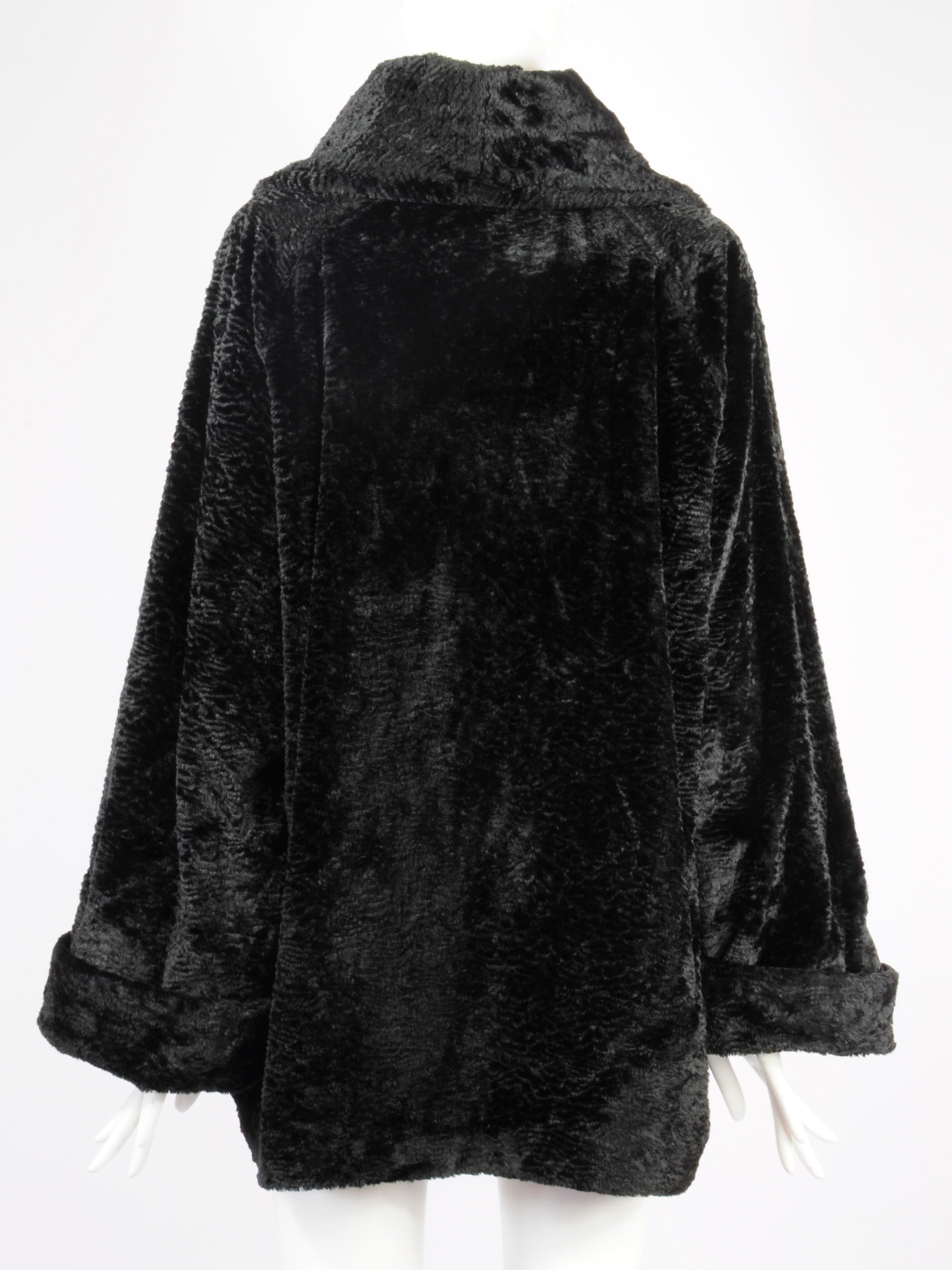 Oliver by Valentino Faux Astrakan Fur Double Breasted Coat Shawl Collar 1990s For Sale 1