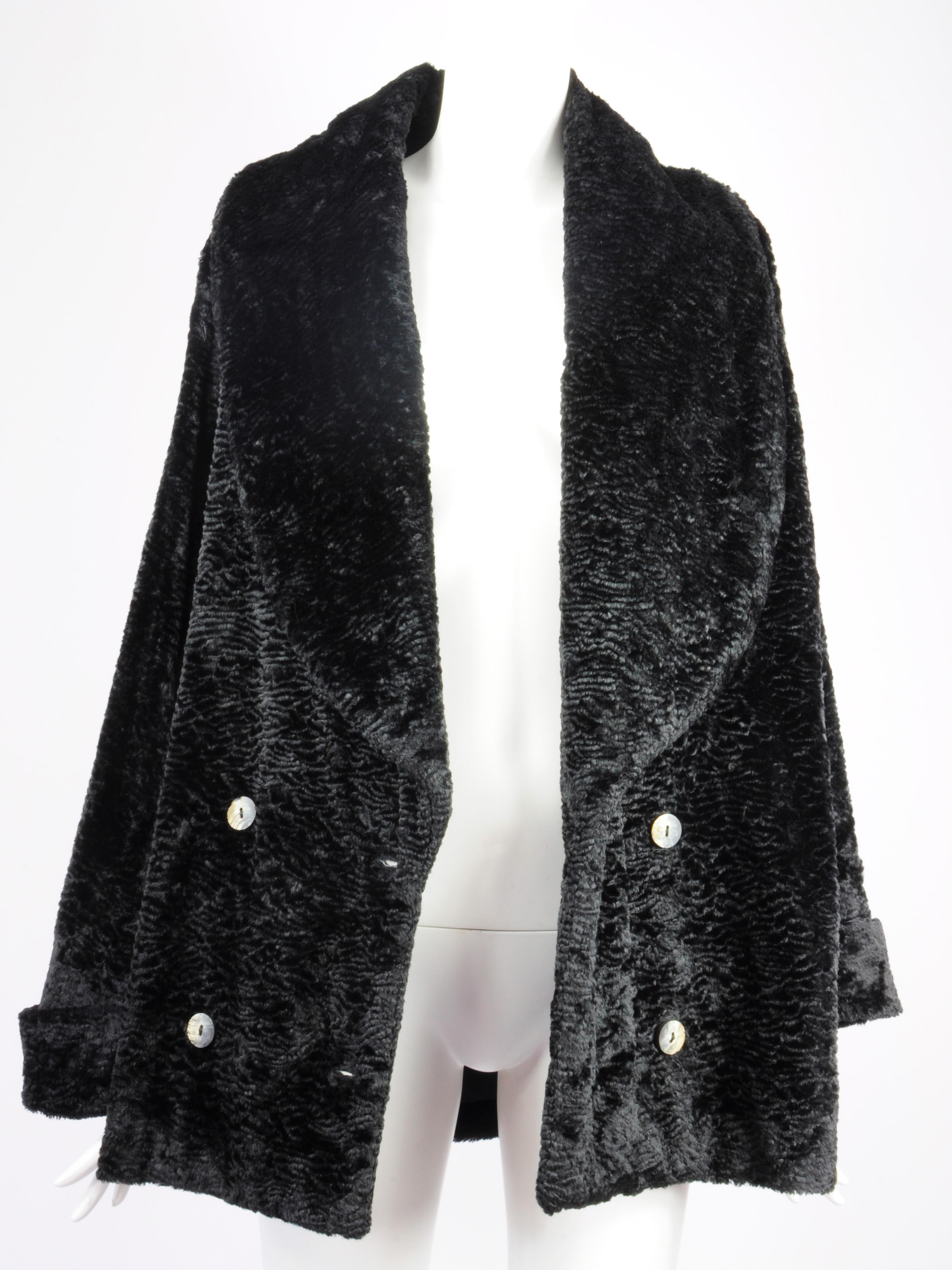 Oliver by Valentino Faux Astrakan Fur Double Breasted Coat Shawl Collar 1990s For Sale 3