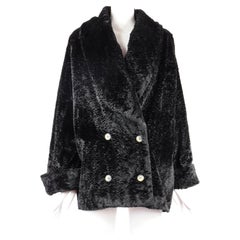 Vintage Oliver by Valentino Faux Astrakan Fur Double Breasted Coat Shawl Collar 1990s