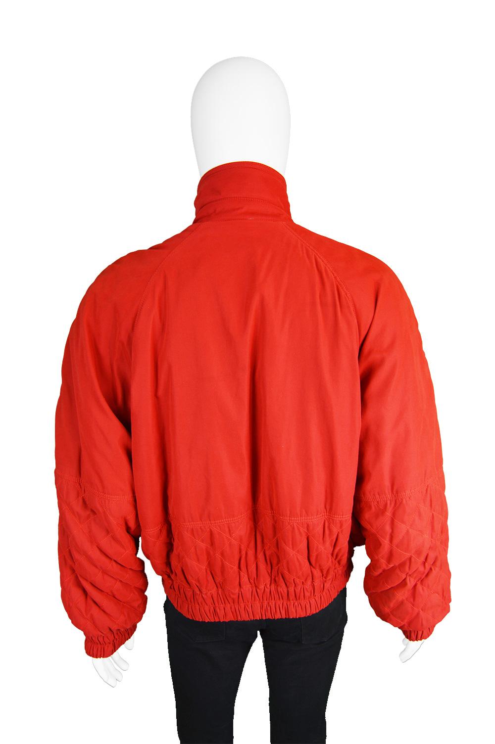 Oliver by Valentino Men's Vintage Red Quilted Bomber Jacket Coat, 1980s 4