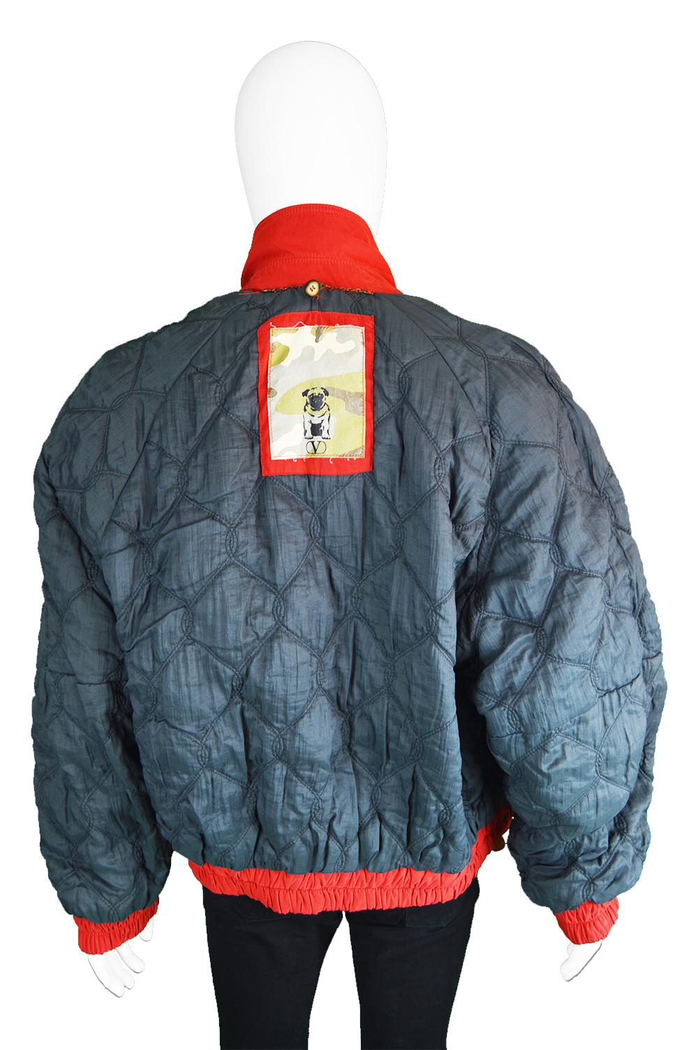 Oliver by Valentino Men's Vintage Red Quilted Bomber Jacket Coat, 1980s 5