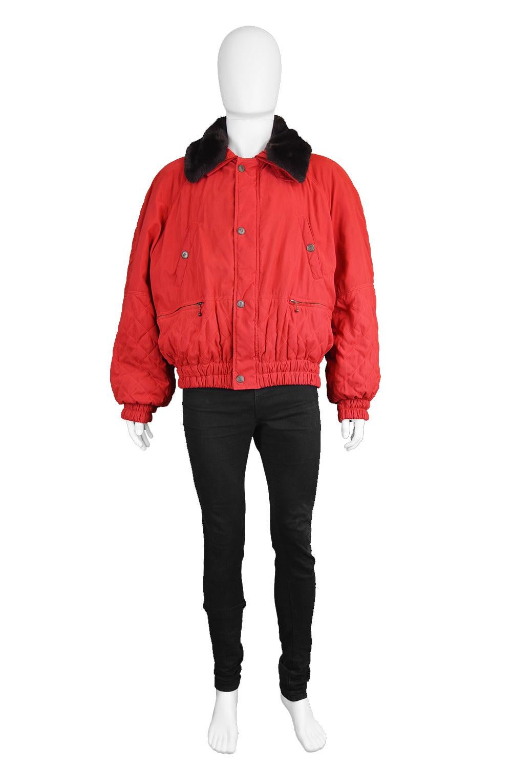 Oliver by Valentino Men's Vintage Red Matelassé Bomber Jacket Coat, 1980s

Please Click 'Continue Reading' below for full description and size. 

Size: Marked 54 which is roughly a men's XL to XXL.
Chest - Up to 54” / 137cm (has a loose fit around