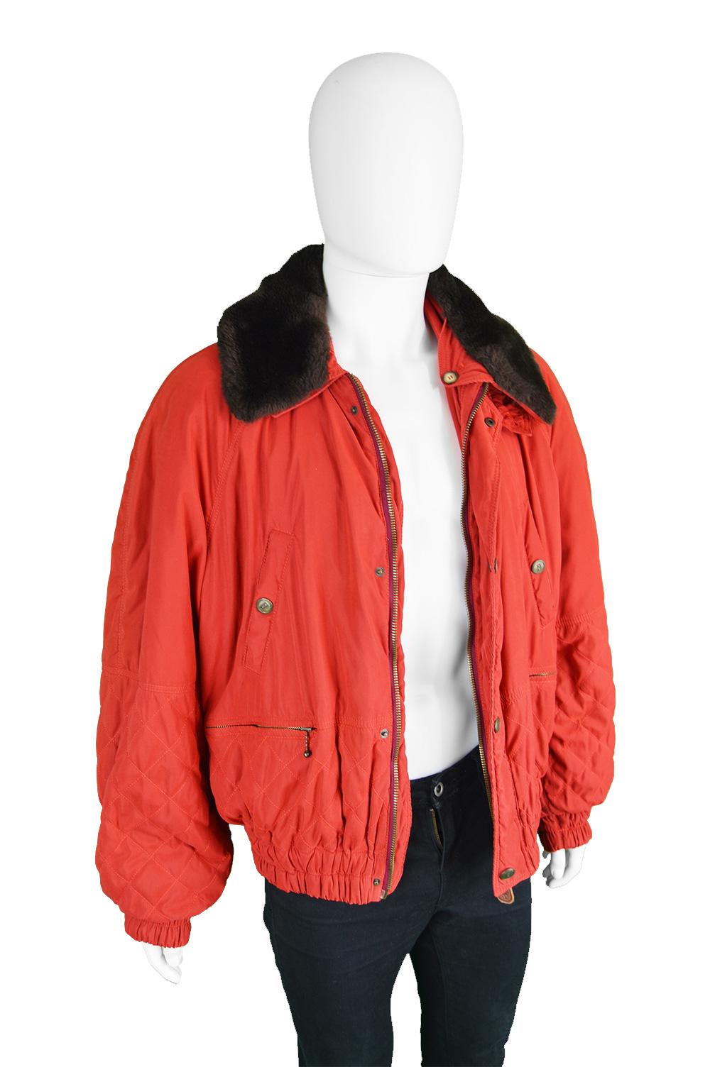 Oliver by Valentino Men's Vintage Red Quilted Bomber Jacket Coat, 1980s 2