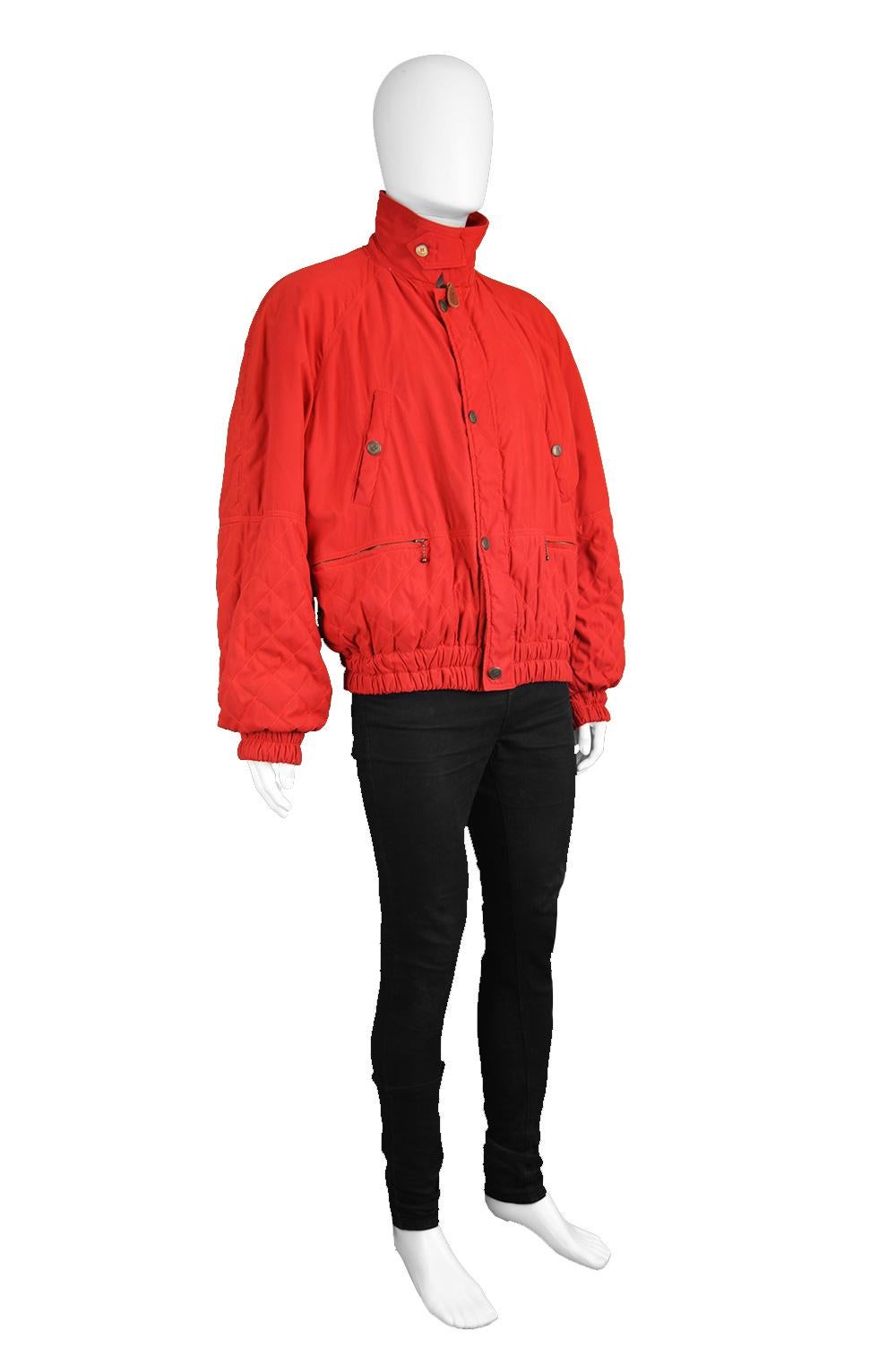 Oliver by Valentino Men's Vintage Red Quilted Bomber Jacket Coat, 1980s 3