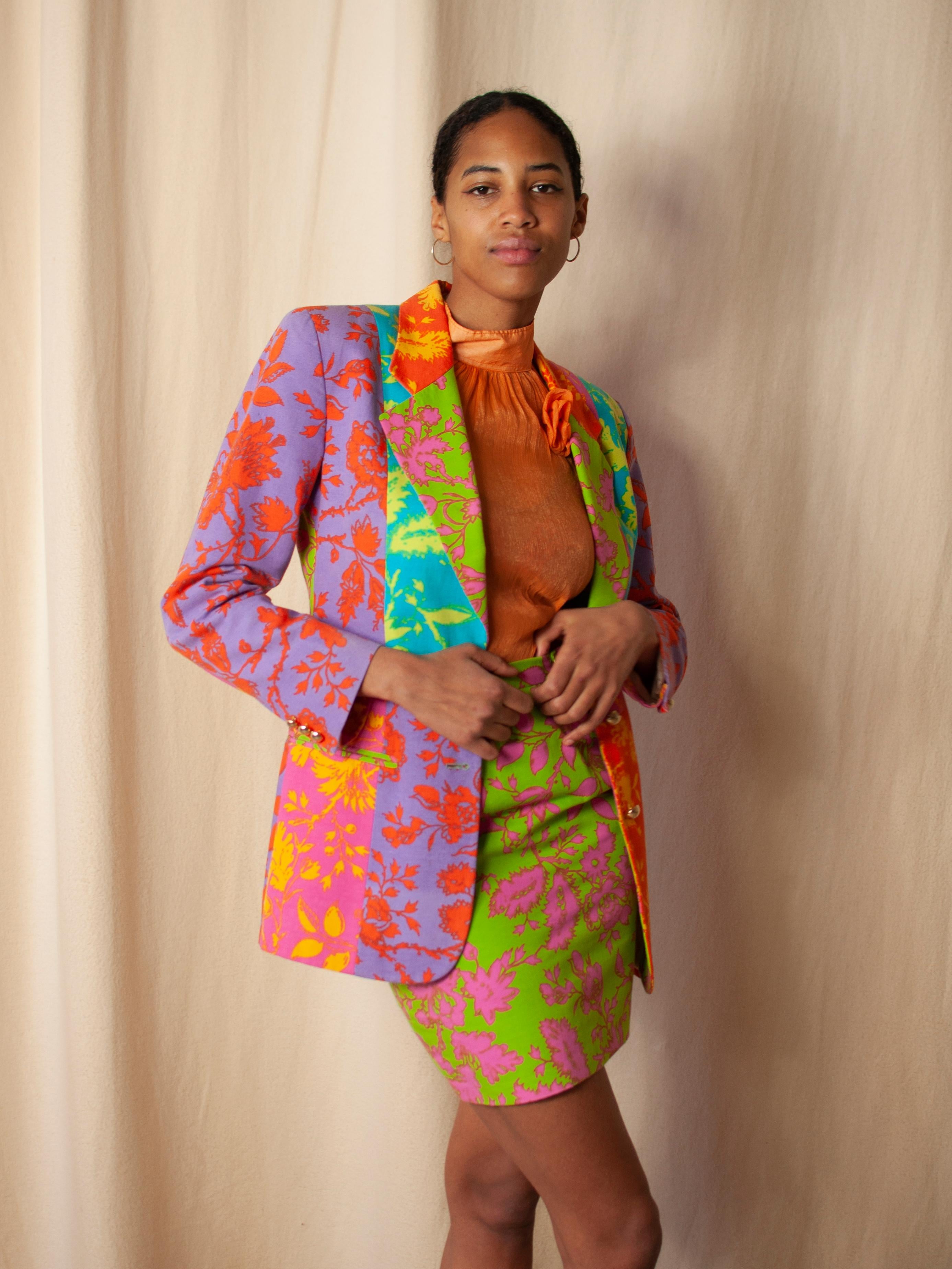 Oliver by Valentino Multicolour Floral Patchwork Pencilskirt Suit 1990s For Sale 9