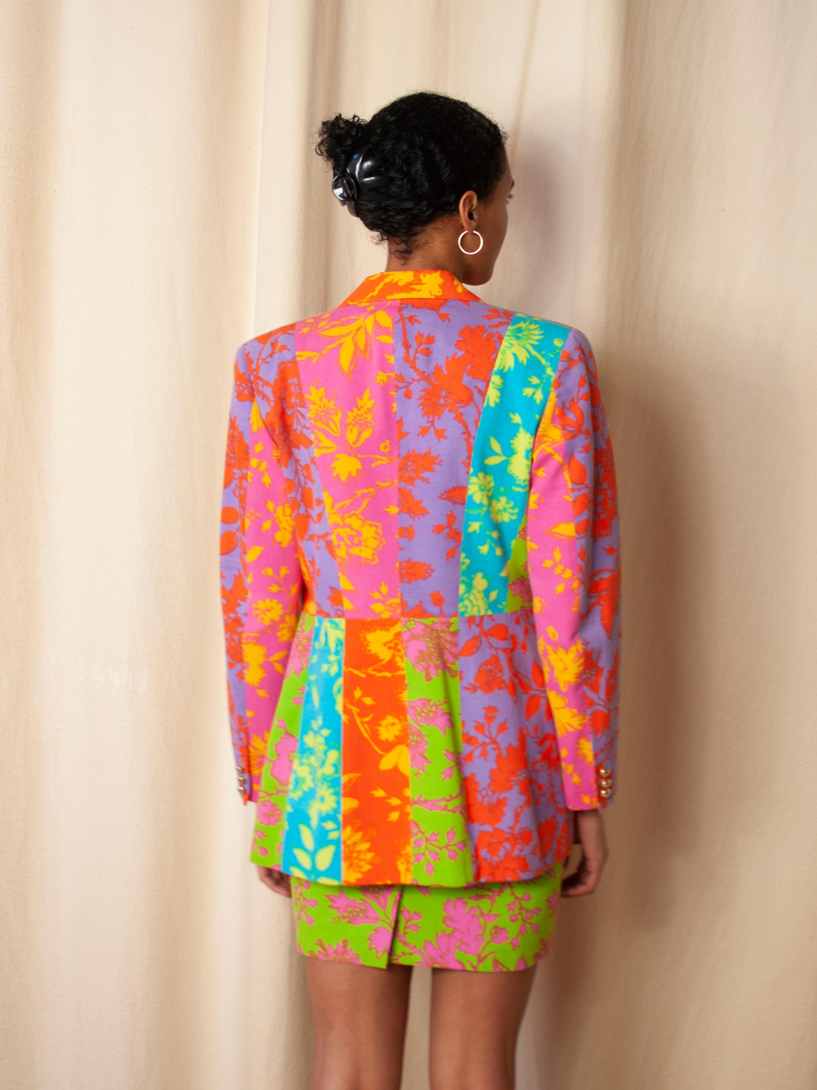 Oliver by Valentino Multicolour Floral Patchwork Pencilskirt Suit 1990s For Sale 10