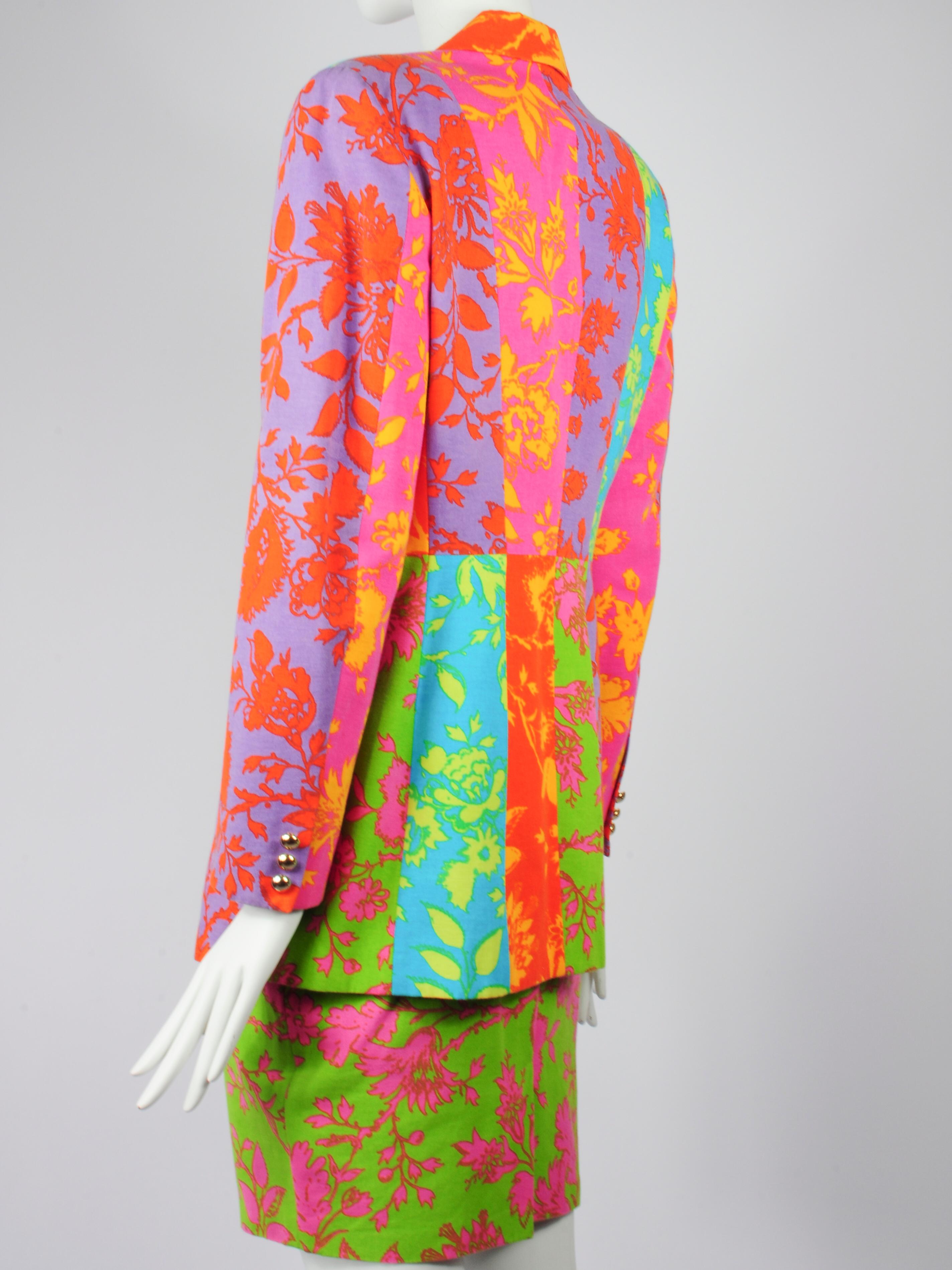 Women's Oliver by Valentino Multicolour Floral Patchwork Pencilskirt Suit 1990s For Sale