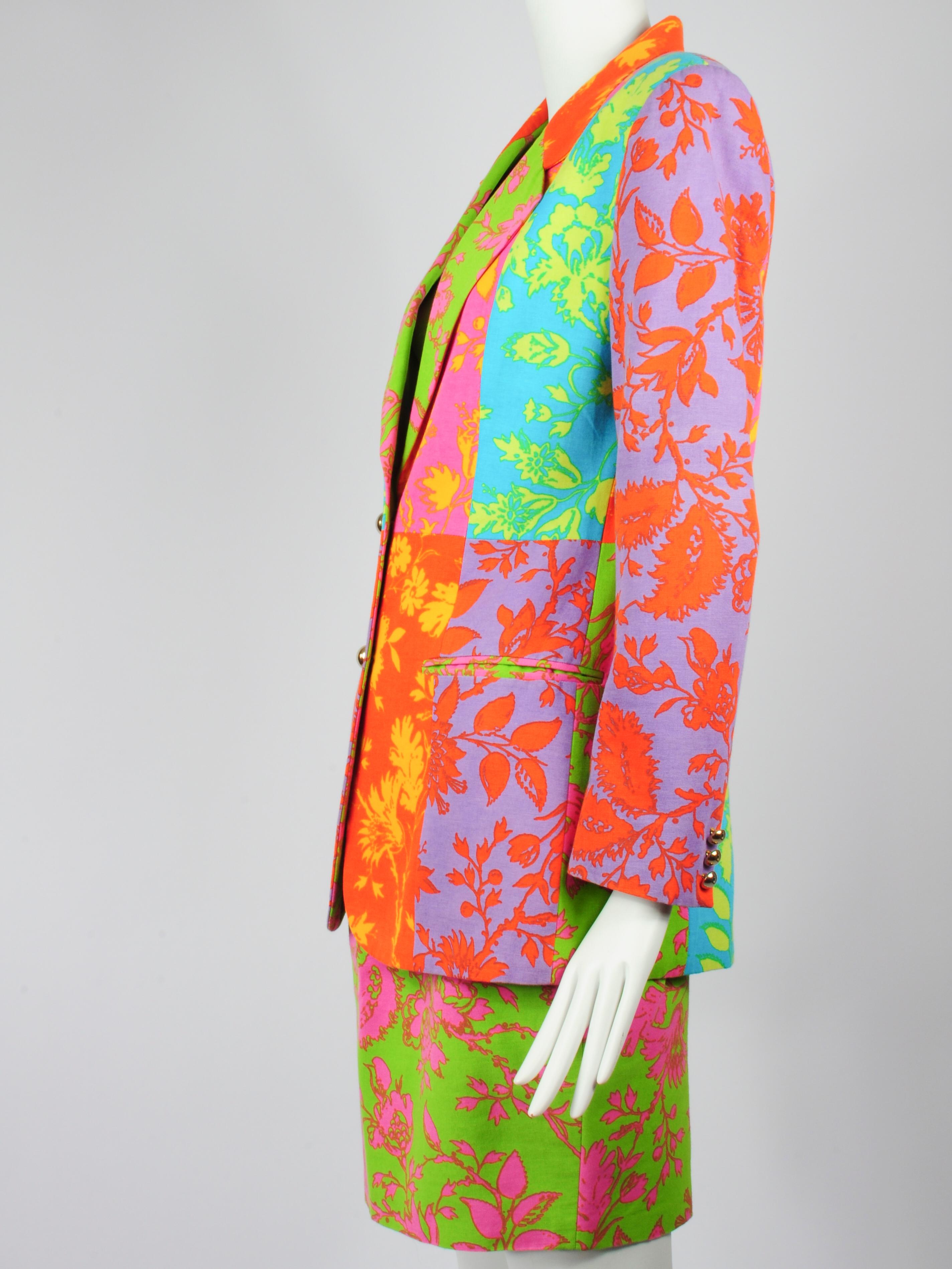 Oliver by Valentino Multicolour Floral Patchwork Pencilskirt Suit 1990s For Sale 1