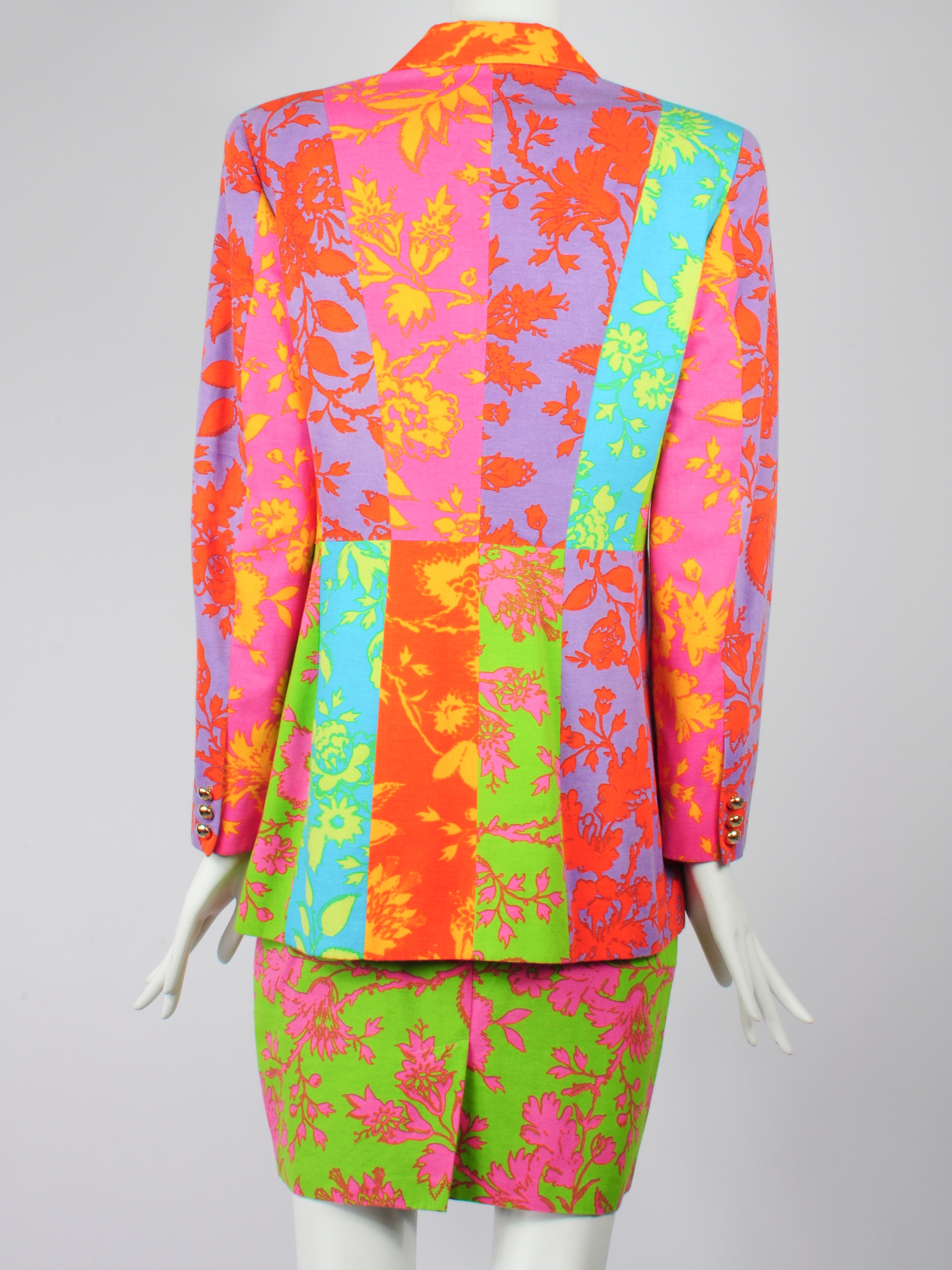 Oliver by Valentino Multicolour Floral Patchwork Pencilskirt Suit 1990s For Sale 2