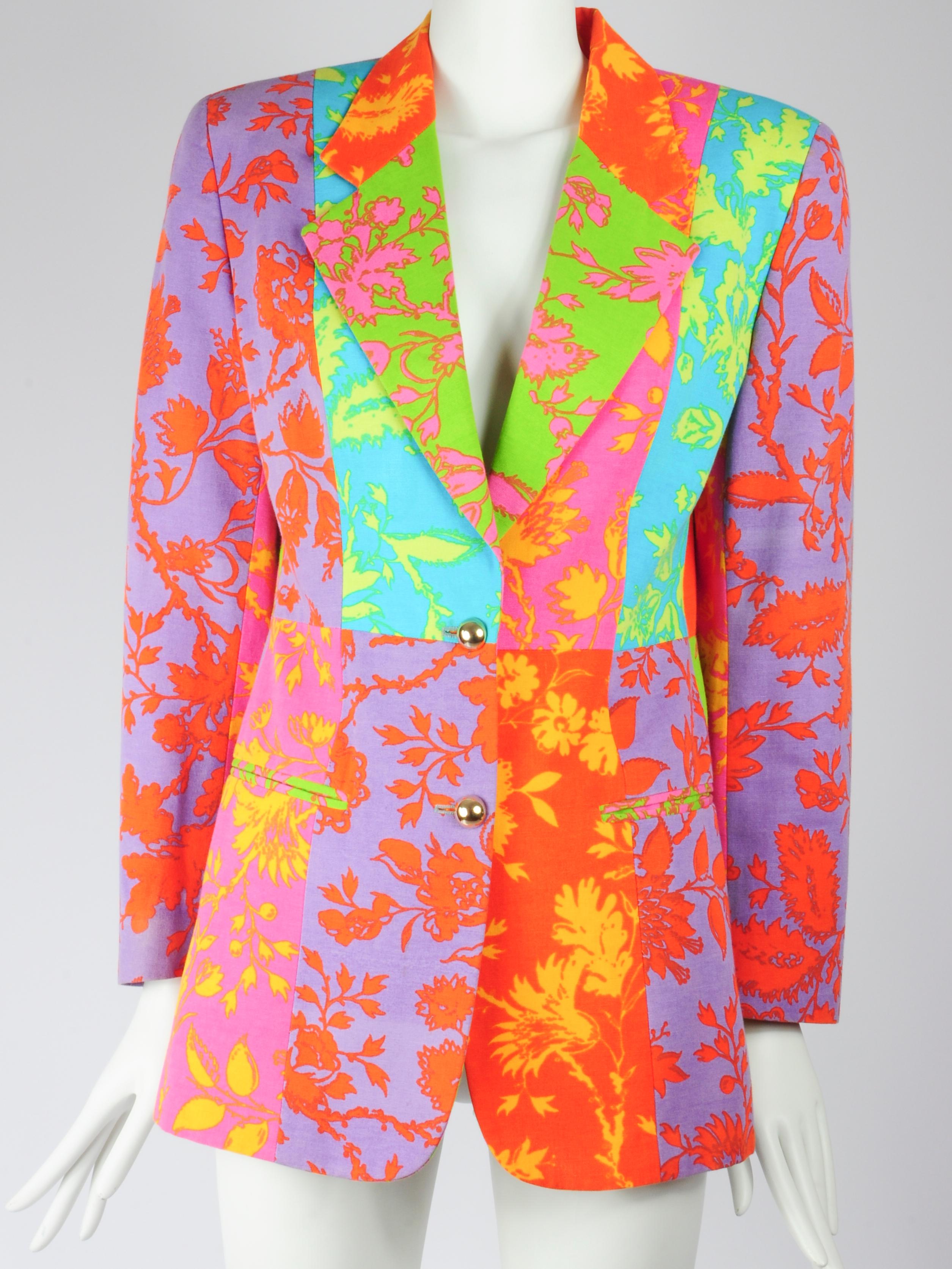 Oliver by Valentino Multicolour Floral Patchwork Pencilskirt Suit 1990s For Sale 5