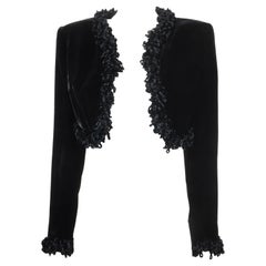 Oliver by Valentino Velvet Cropped Black Bolero Jacket Chenille Details 1990s