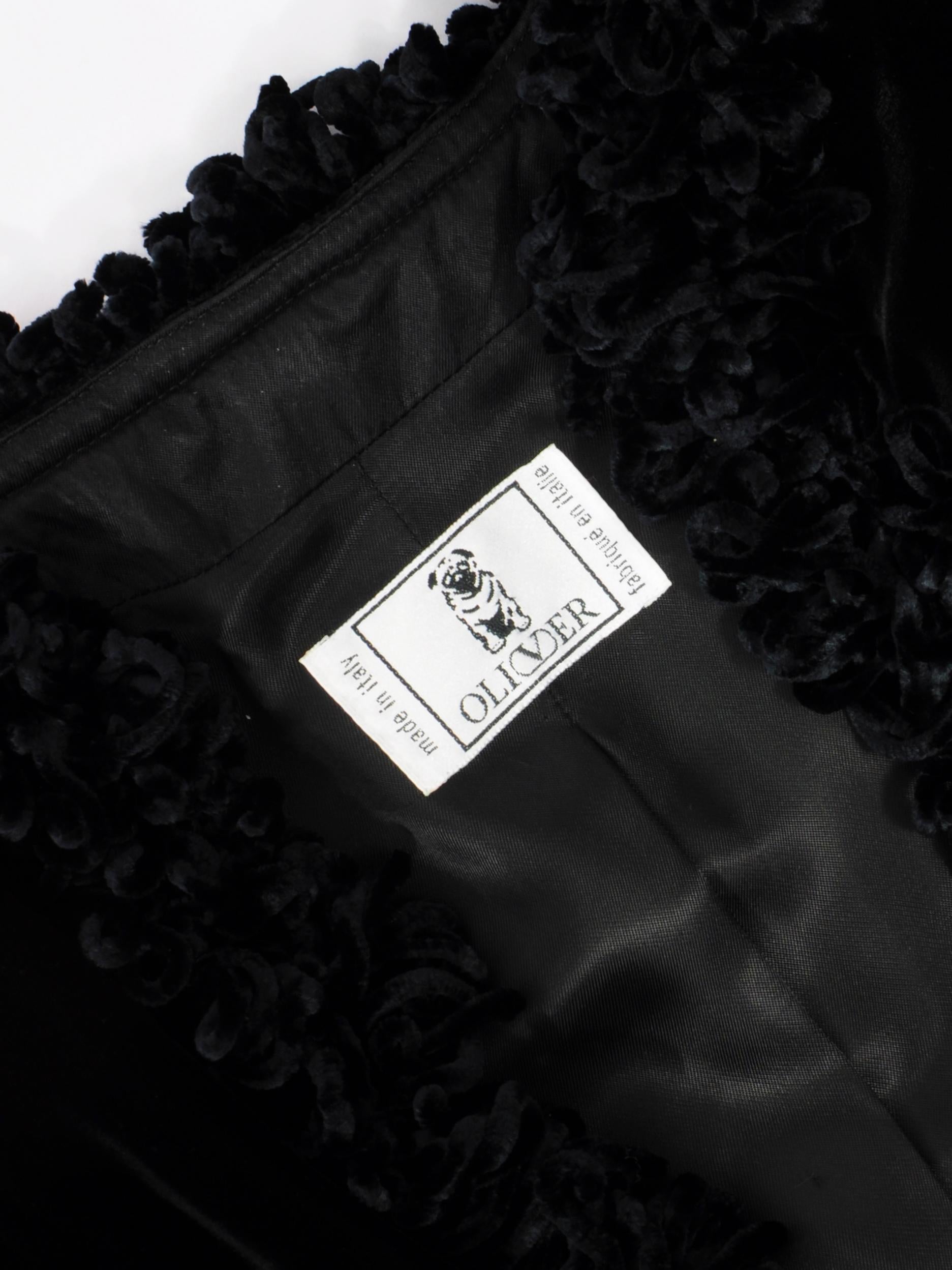 Oliver by Valentino Velvet Cropped Black Bolero Jacket Chenille Details 1990s 6