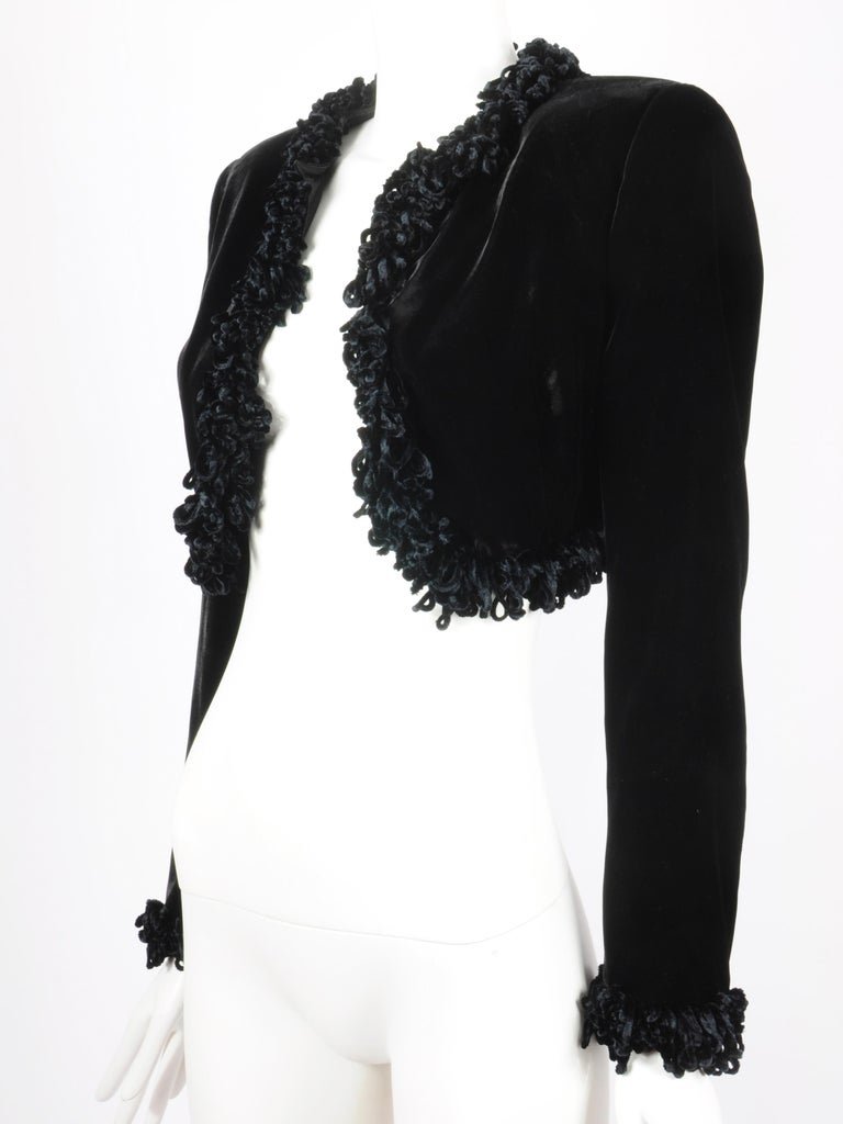 Oliver by Valentino Velvet Cropped Black Bolero Jacket Chenille Details — free download