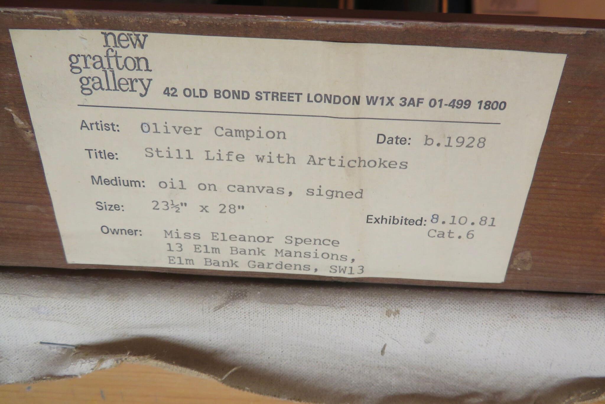 Oliver Campion RBA (1928-2000)- English Impressionist oil painting STILL LIFE 1