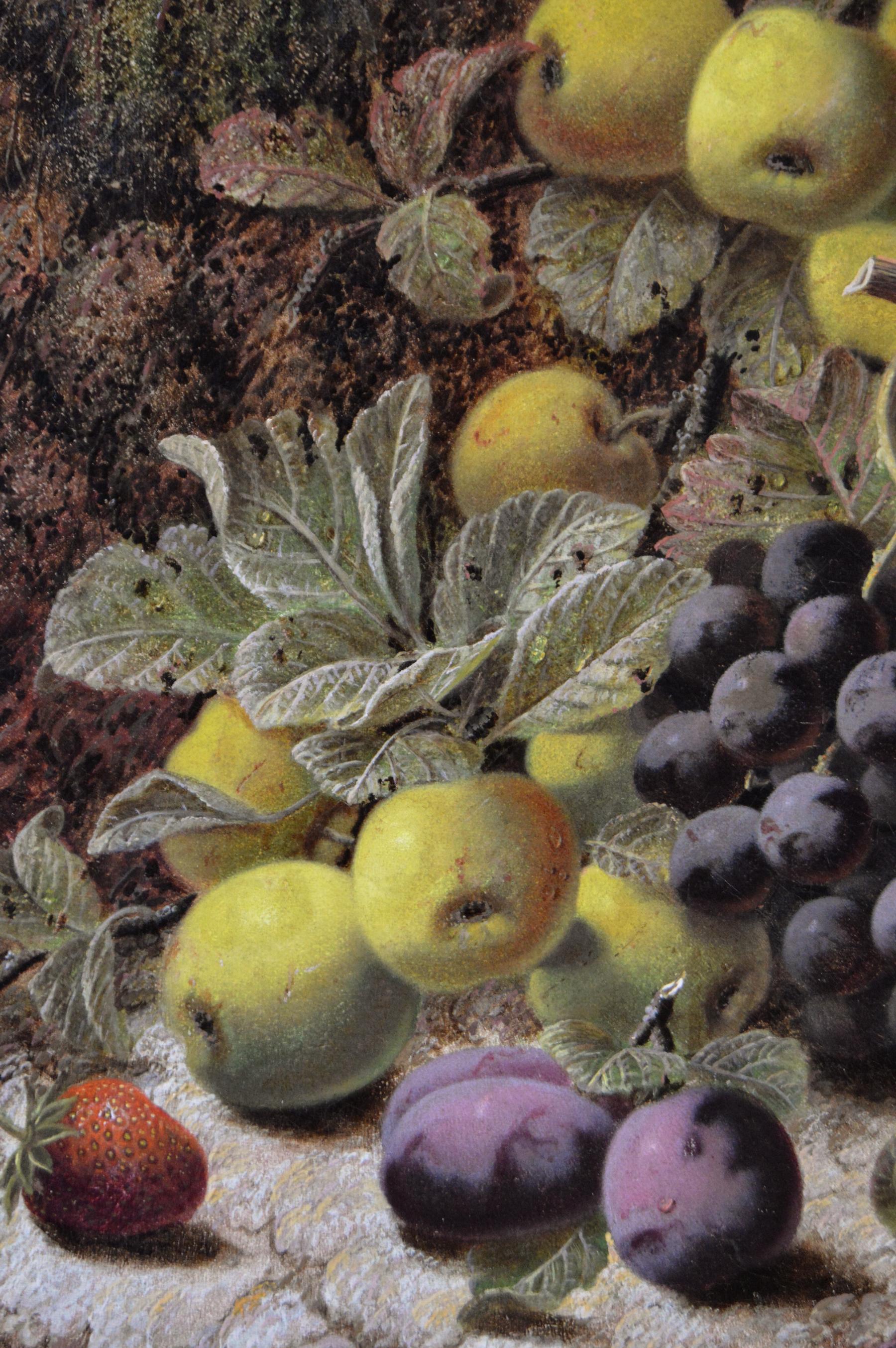 Bodegón al óleo del siglo XIX de manzanas, uvas y otras frutas - Painting Victoriano de Oliver Clare