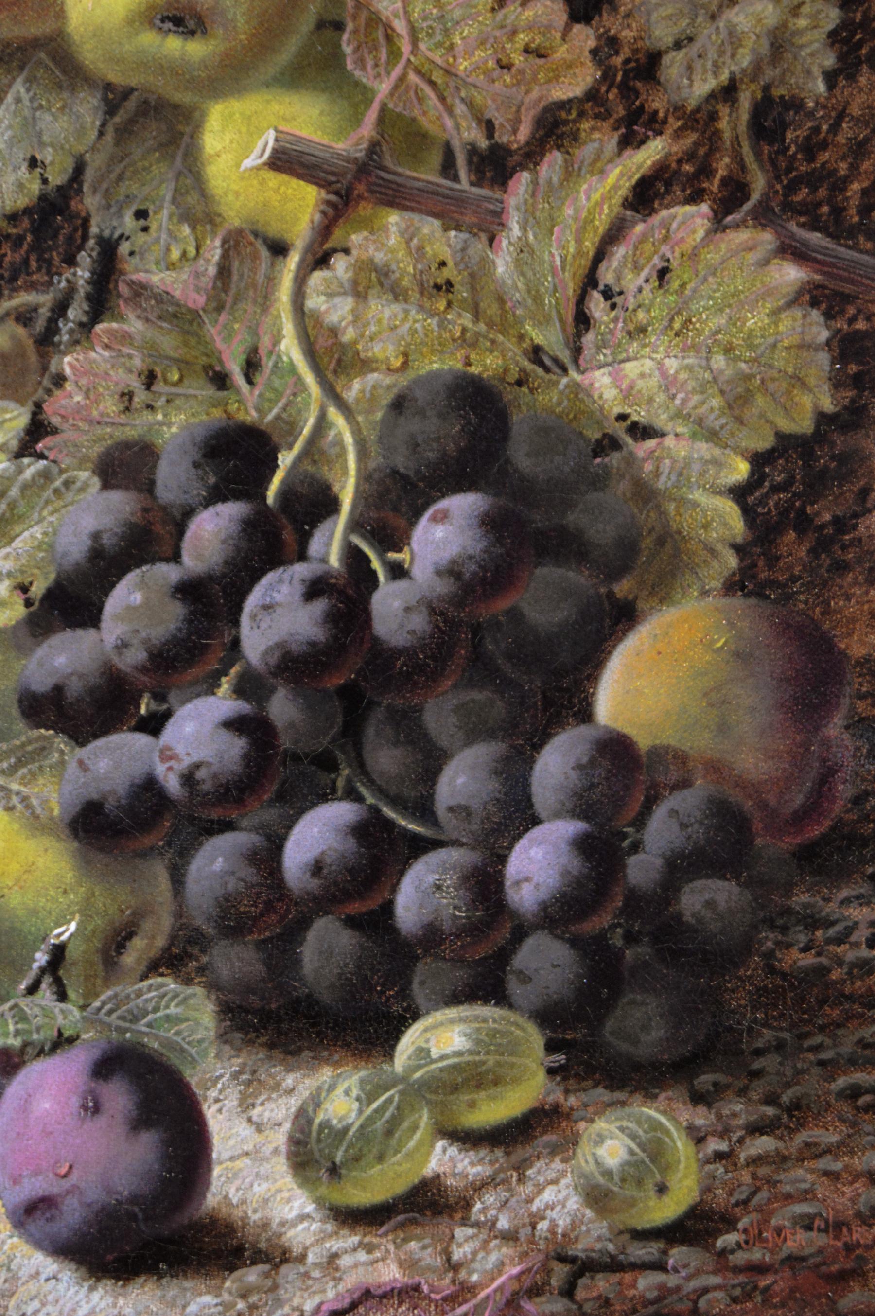 Bodegón al óleo del siglo XIX de manzanas, uvas y otras frutas - Still-Life Painting Marrón de Oliver Clare