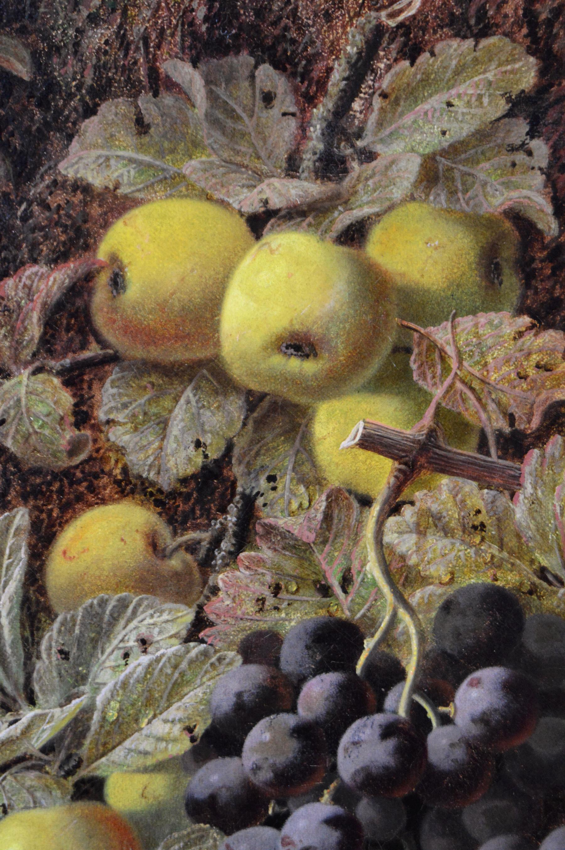 Oliver Clare
Británico, (1853-1927)
Bodegón de manzanas, uvas y otras frutas 
Óleo sobre lienzo, firmado
Tamaño de la imagen: 17,5 pulgadas x 13,5 pulgadas 
Tamaño incluyendo el marco: 23,5 pulgadas x 19,5 pulgadas

Un precioso bodegón de frutas
