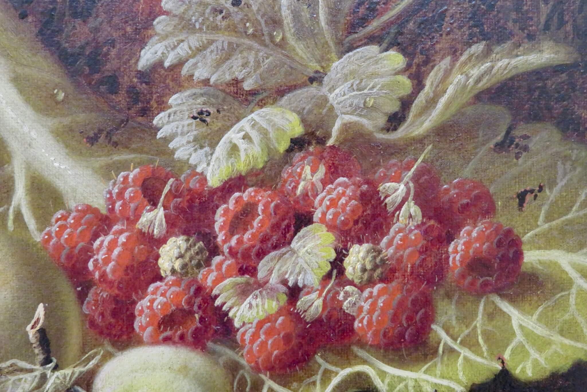 English 19th Century Antique Oil On Canvas Still Life Fruit On A Mossy Bank  - Realist Painting by Oliver Clare