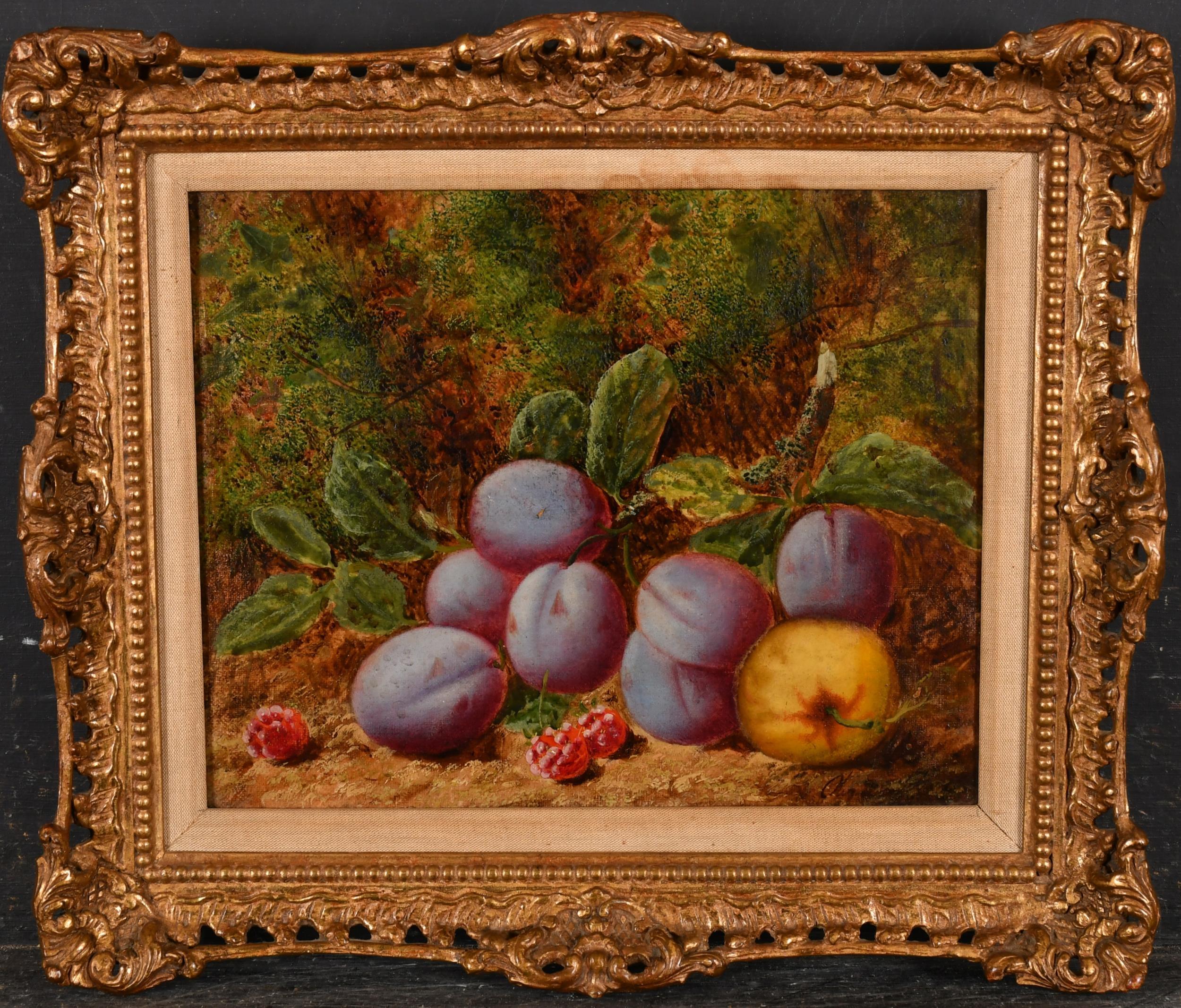 Oliver Clare Landscape Painting - Fine Victorian Oil Painting Plums Raspberries & Quince Still Life
