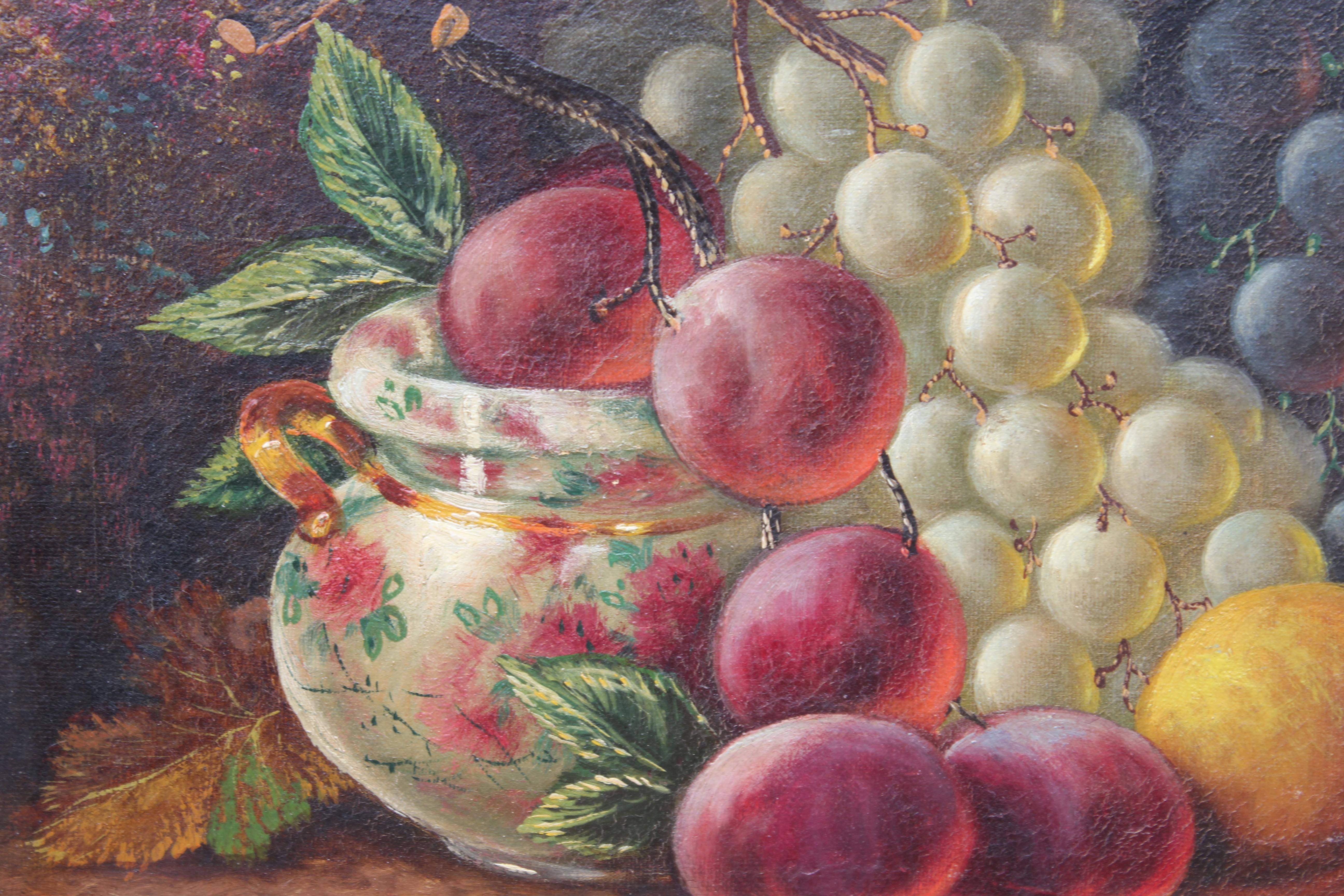 Naturalistisches Vanitas-Obststillleben mit Trauben, Birnen und Äpfeln – Painting von Oliver Clare