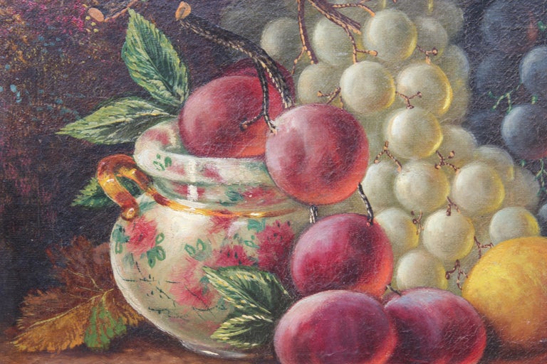 Naturalistic Vanitas Fruit Still Life Painting of Grapes, Pears, and Apples - Brown Interior Painting by Oliver Clare