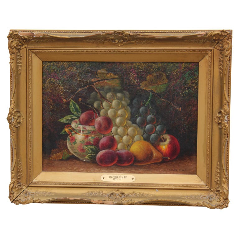 Oliver Clare Interior Painting - Naturalistic Vanitas Fruit Still Life Painting of Grapes, Pears, and Apples