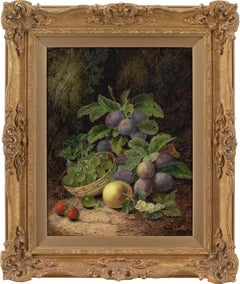 Oliver Clare, Still Life With Basket, Plums, Gooseberries, Apple & Strawberries