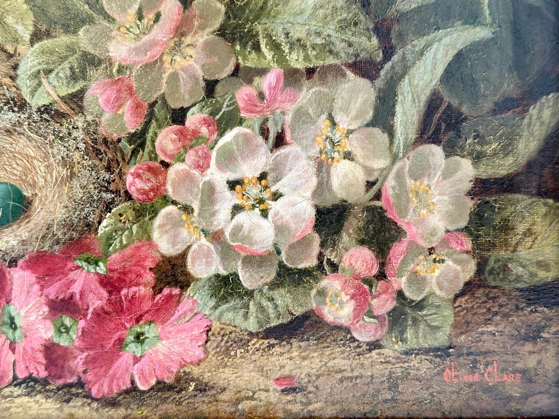 Coppia di nature morte vittoriane di frutta e fiori su un paesaggio di argini muschiosi - Landscape Painting Marrone di Oliver Clare