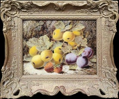 Antique Still Life of Plums, Peaches and Strawberries