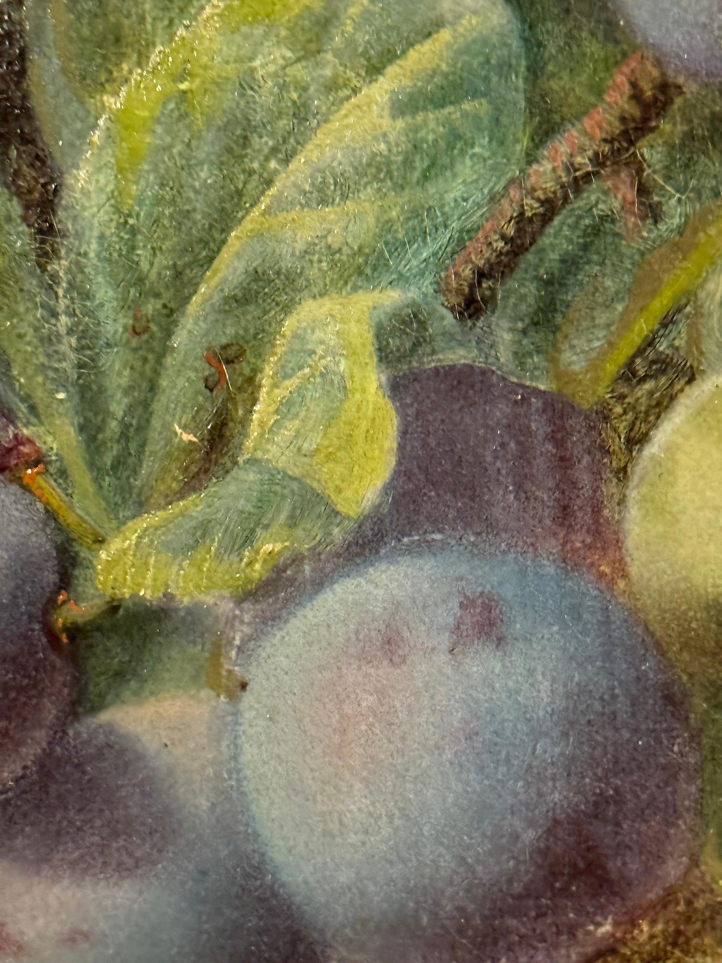 Victorian still lives of fruit and Plums on a mossy bank landscape For Sale 1