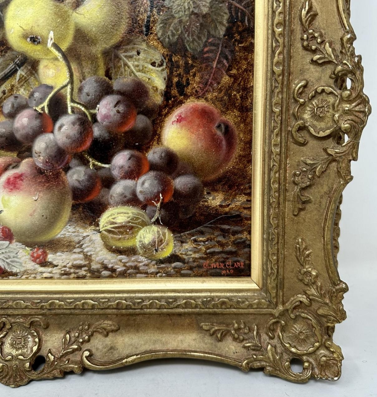 Edwardian Oliver Clare Still Life Fruits Oil on Board English Painting 1920 Gilt Frame For Sale