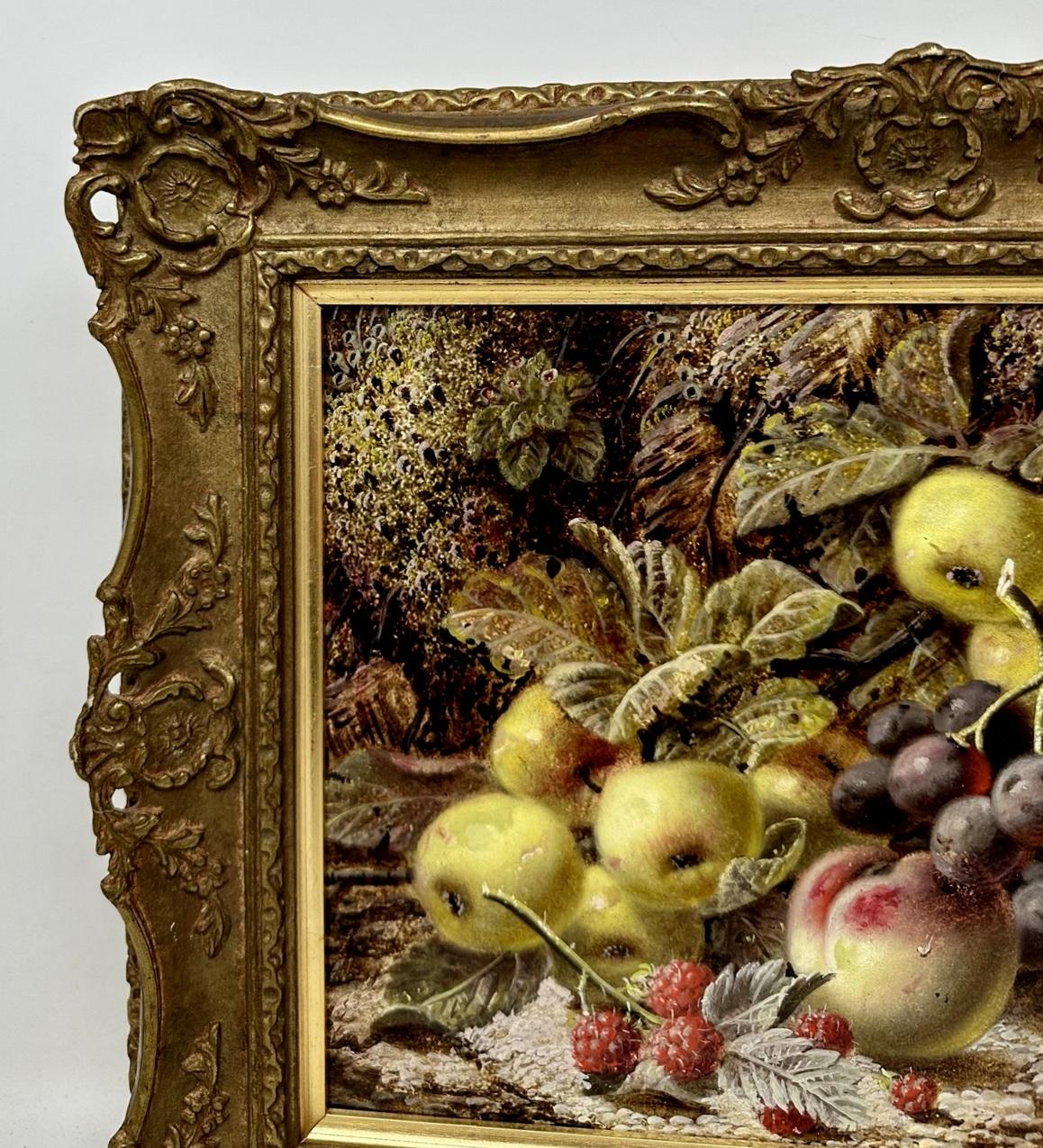 Painted Oliver Clare Still Life Fruits Oil on Board English Painting 1920 Gilt Frame For Sale