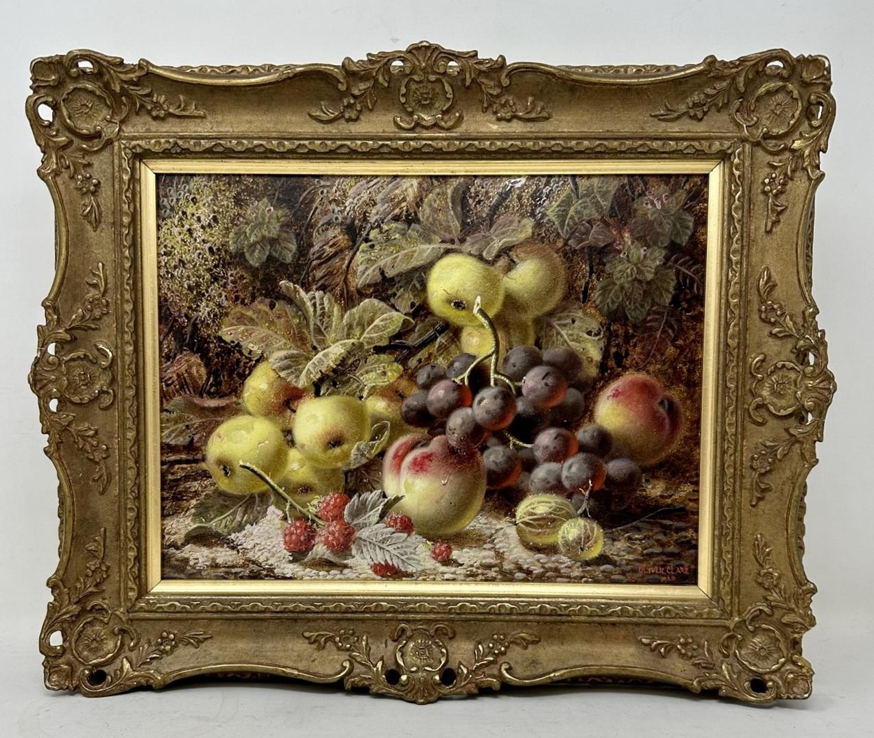 Oliver Clare Stillleben Früchte Öl auf Karton Englische Malerei 1920 Vergoldeter Rahmen (Leinwand) im Angebot