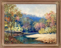 "Along the River" 20th Century American Colorful Oil Painting of Landscape Trees