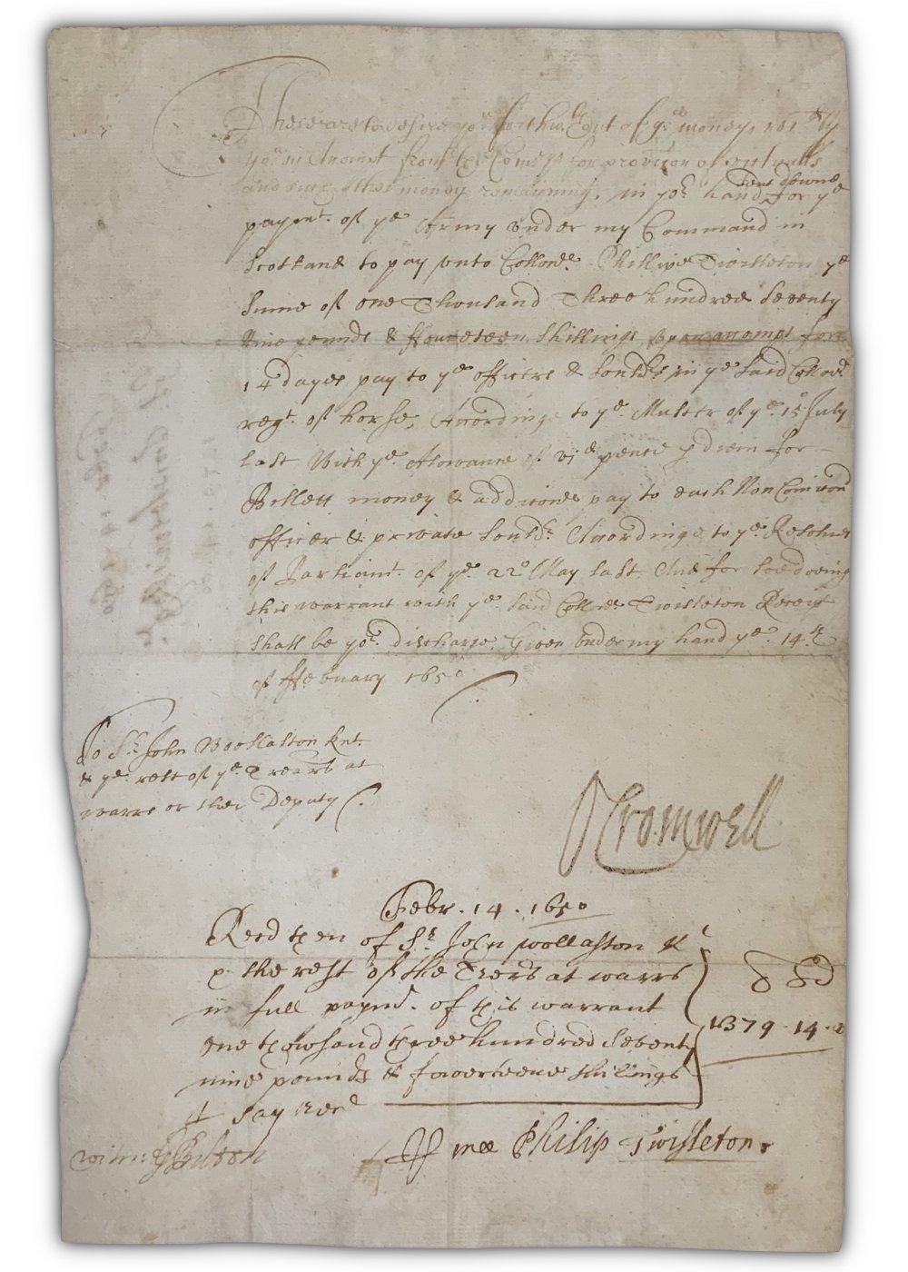 Oliver Cromwell Signed Document In Good Condition In Jersey, GB