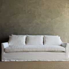 Oliver Cushion Slip Cover Sofa in White 100% Belgian Linen with Down Cushion