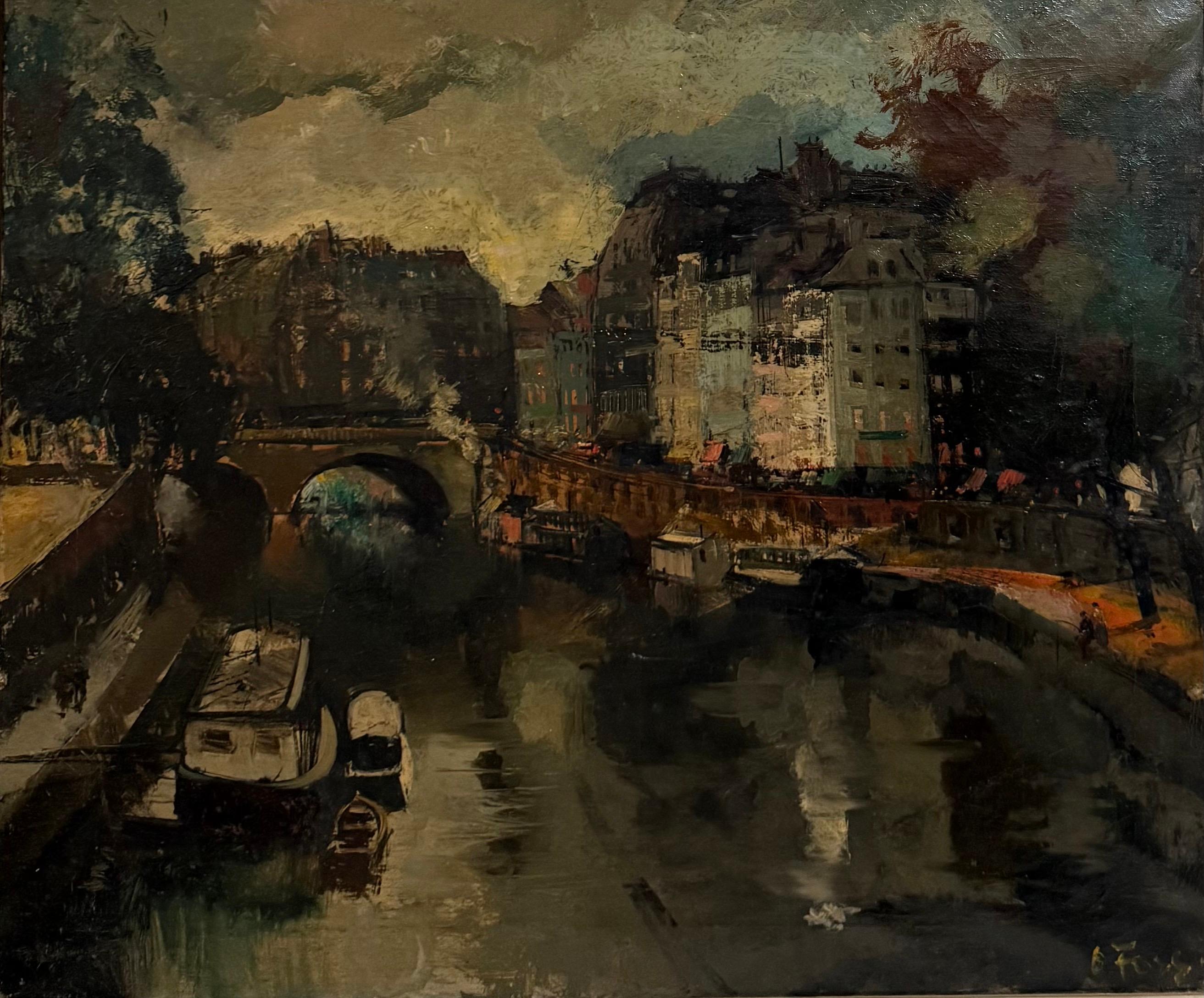 Peinture à l'huile expressionniste Paris Scène Vue Architecturale Visionisme Olivier Foss en vente 7