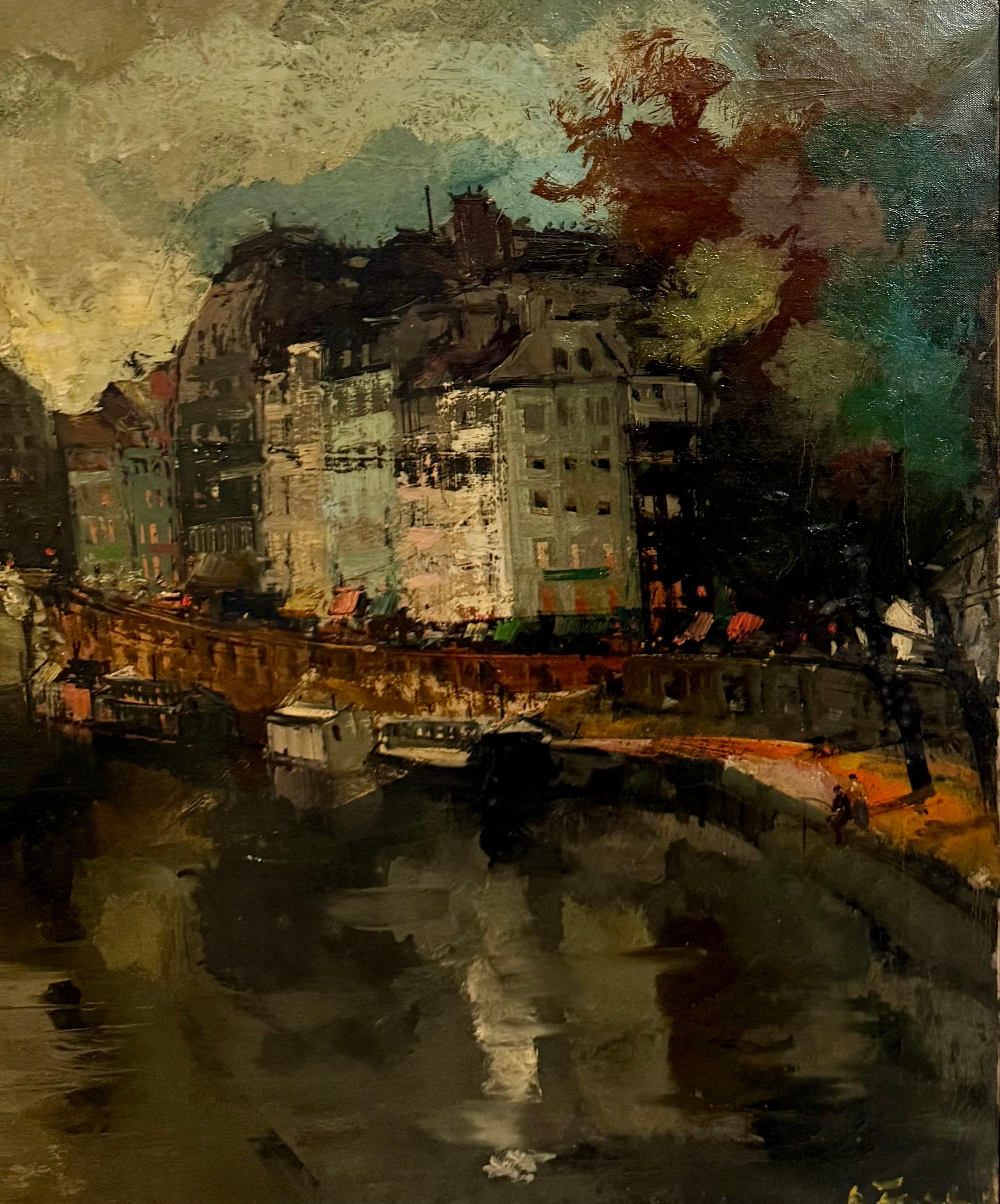 Peinture à l'huile expressionniste Paris Scène Vue Architecturale Visionisme Olivier Foss - Painting de Oliver Foss