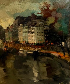 Peinture à l'huile expressionniste Paris Scène Vue Architecturale Visionisme Olivier Foss