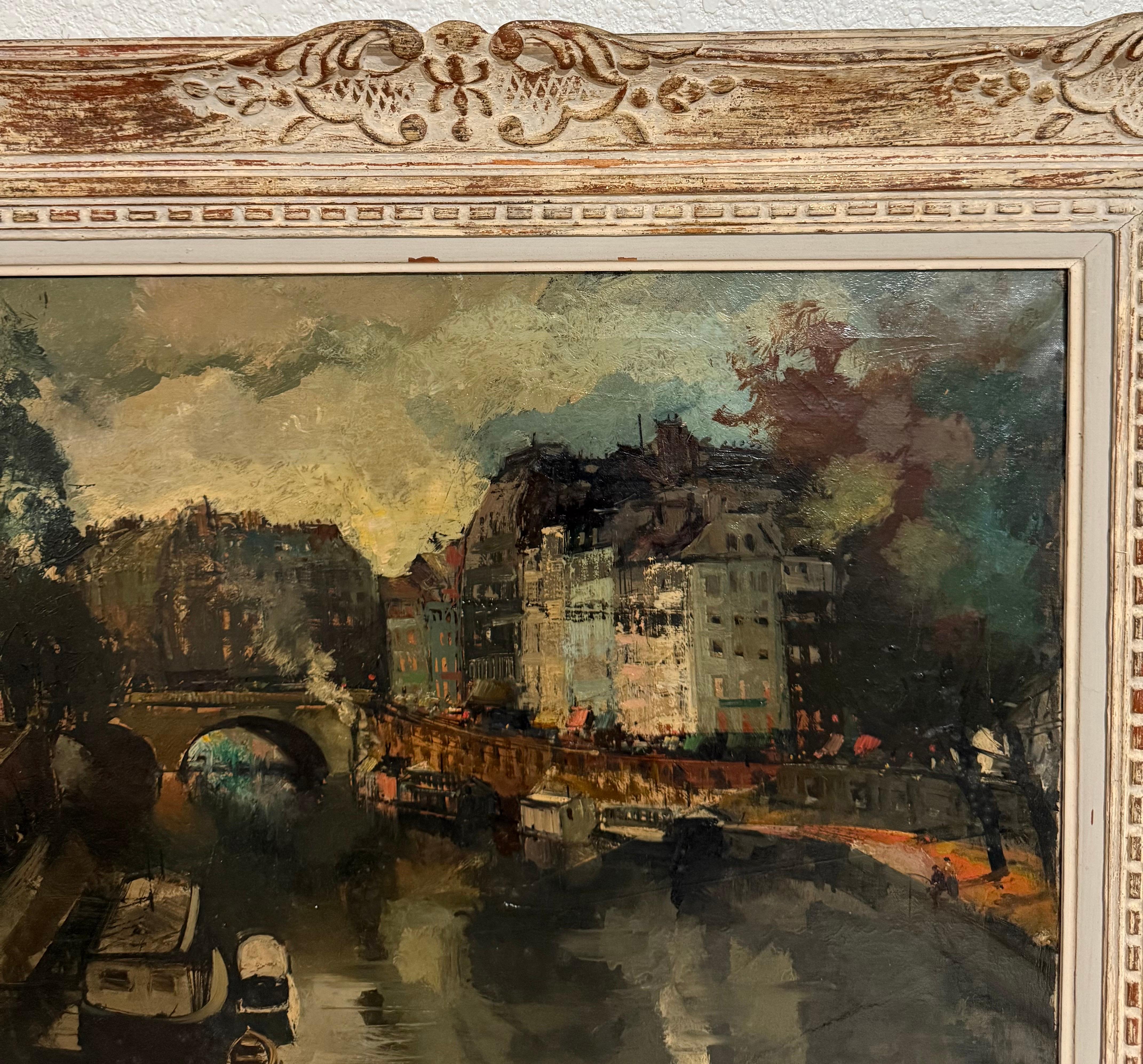 Peinture à l'huile expressionniste Paris Scène Vue Architecturale Visionisme Olivier Foss - Marron Landscape Painting par Oliver Foss