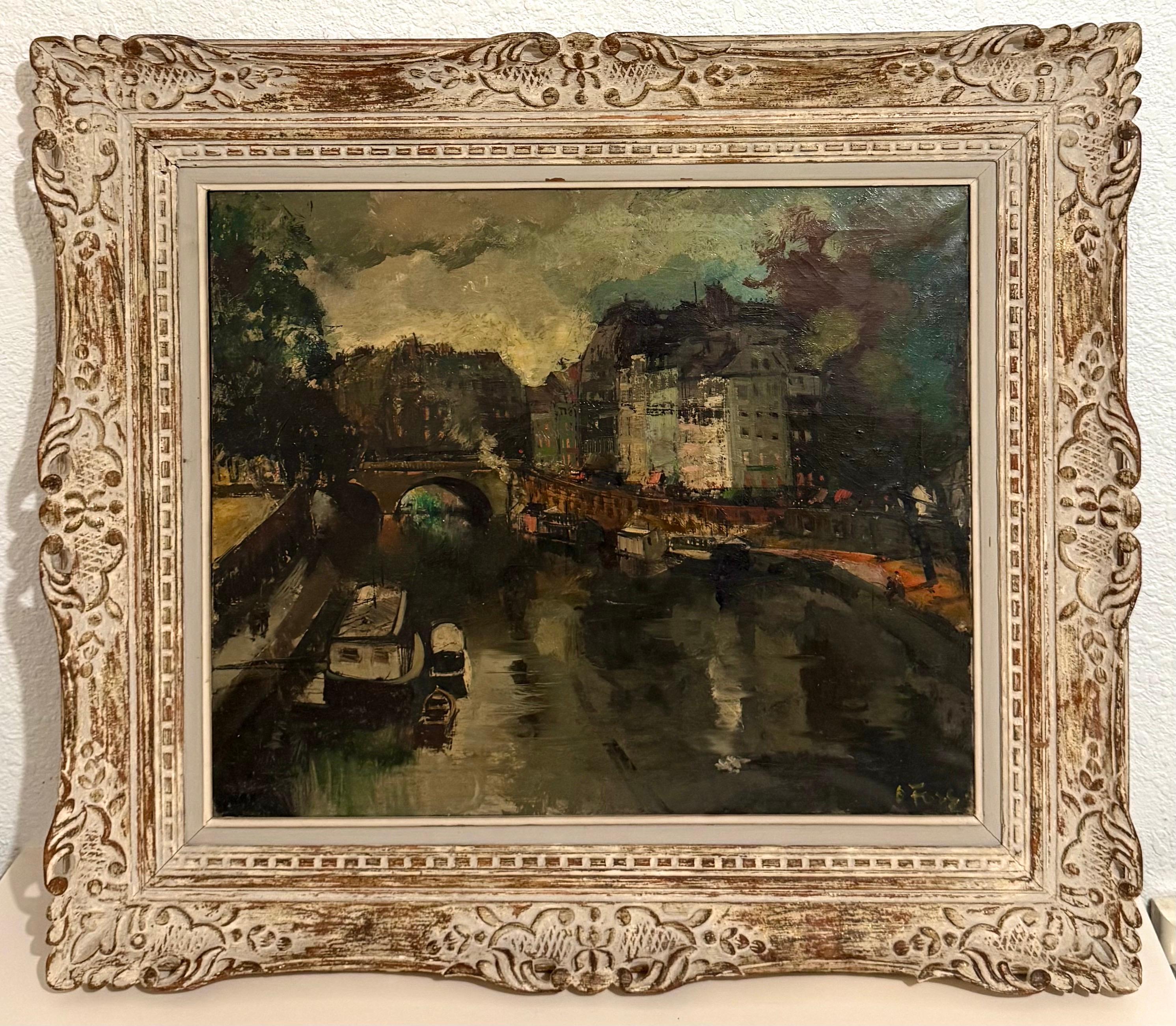 Peinture à l'huile expressionniste Paris Scène Vue Architecturale Visionisme Olivier Foss en vente 1