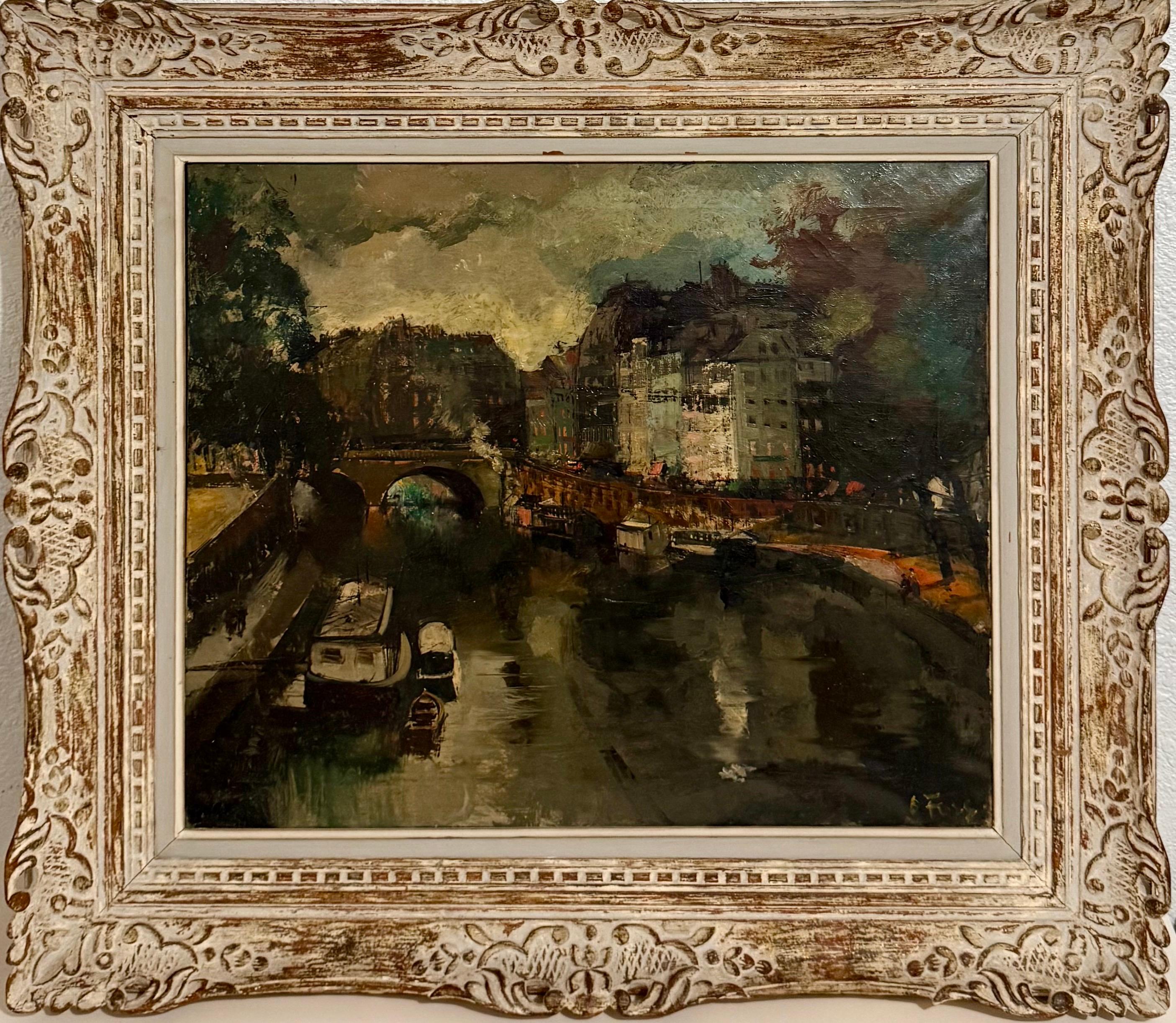 Landscape Painting Oliver Foss - Peinture à l'huile expressionniste Paris Scène Vue Architecturale Visionisme Olivier Foss